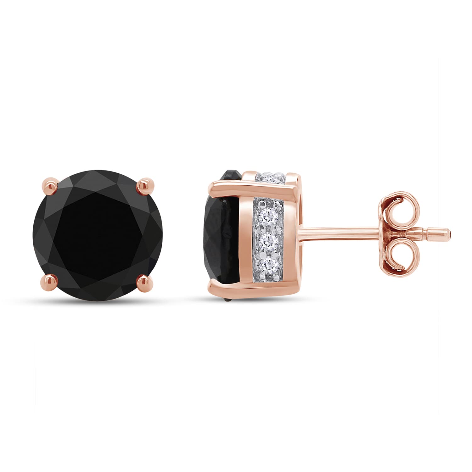 14K Gold Over 925 Sterling Silver Round Cut Simulated Black Spinal Solitaire Stud Earrings (6.00 CTTW) - Perfect for Weddings, Parties & Everyday Elegance