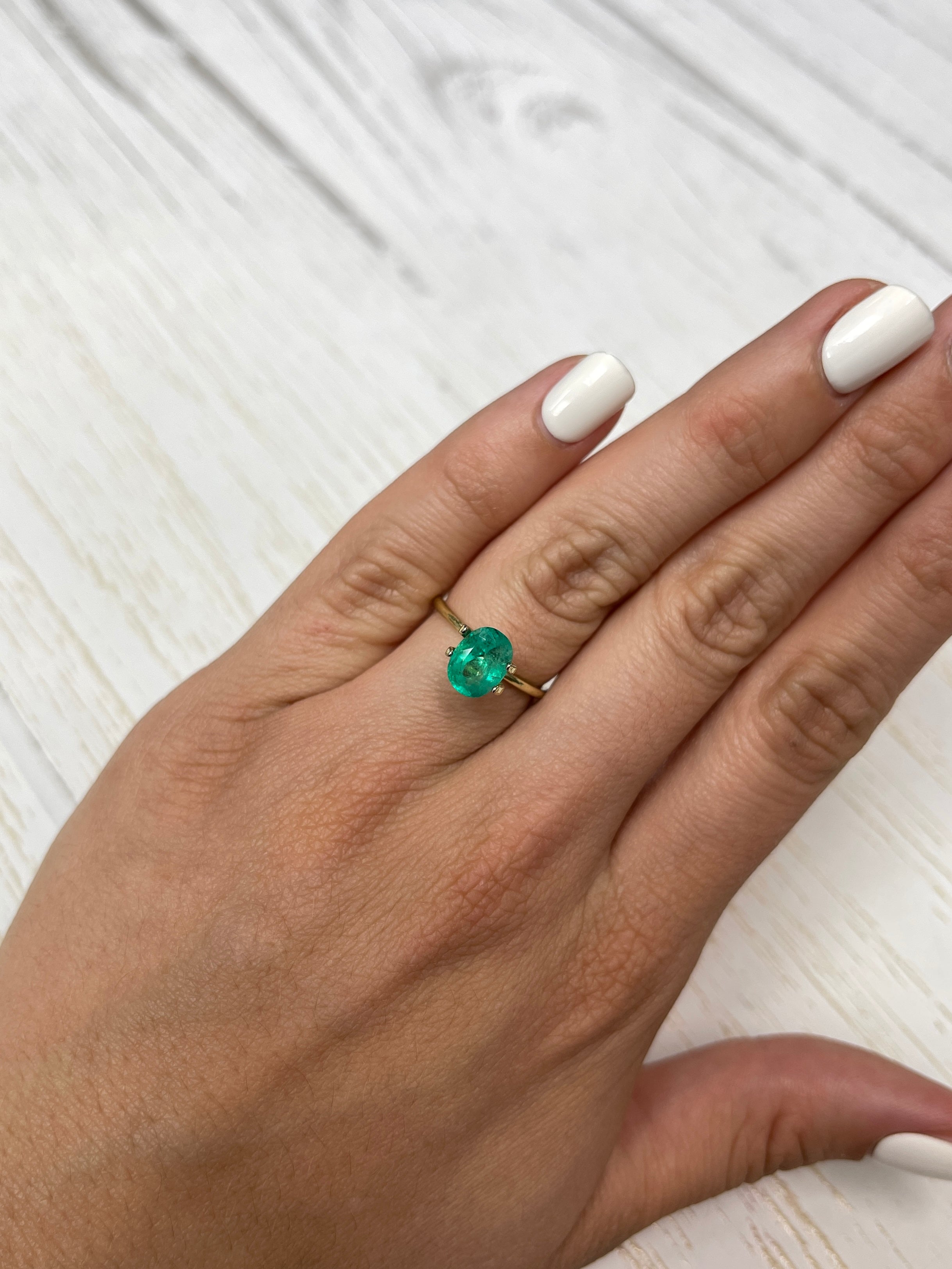 1.74 Carat 9x7mm Natural Colombian Emerald Oval Cut Loose Gemstone - Bluish Green with Freckles for Jewelry Making & Engagement Rings