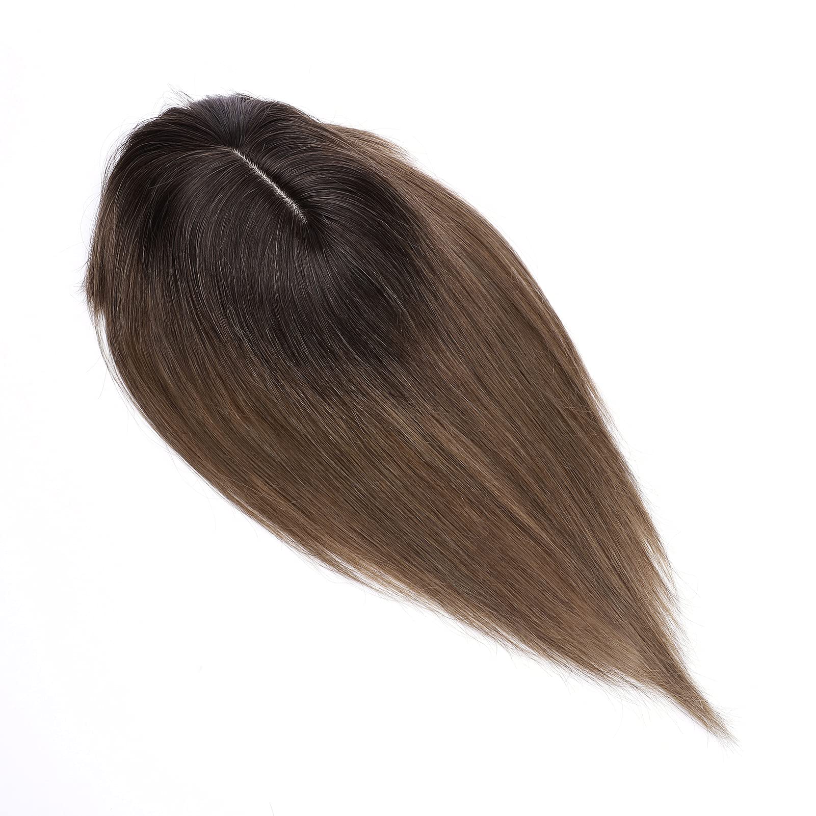 MY-LADY Human Hair Toppers for Women - 150% Density Remy Hair Silk Base Clip-in Hairpiece (7x13cm) with Bangs - Straight 12