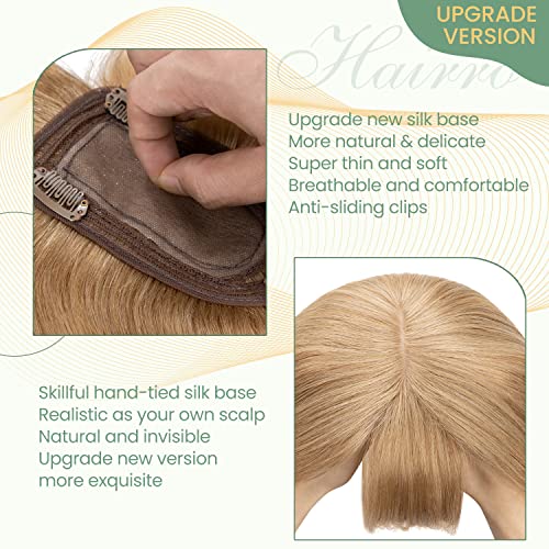 Clip in Human Hair Topper with Silk Base - Natural Looking Hairpiece for Thinning Hair - Perfect for Daily Wear, Special Occasions & Styling