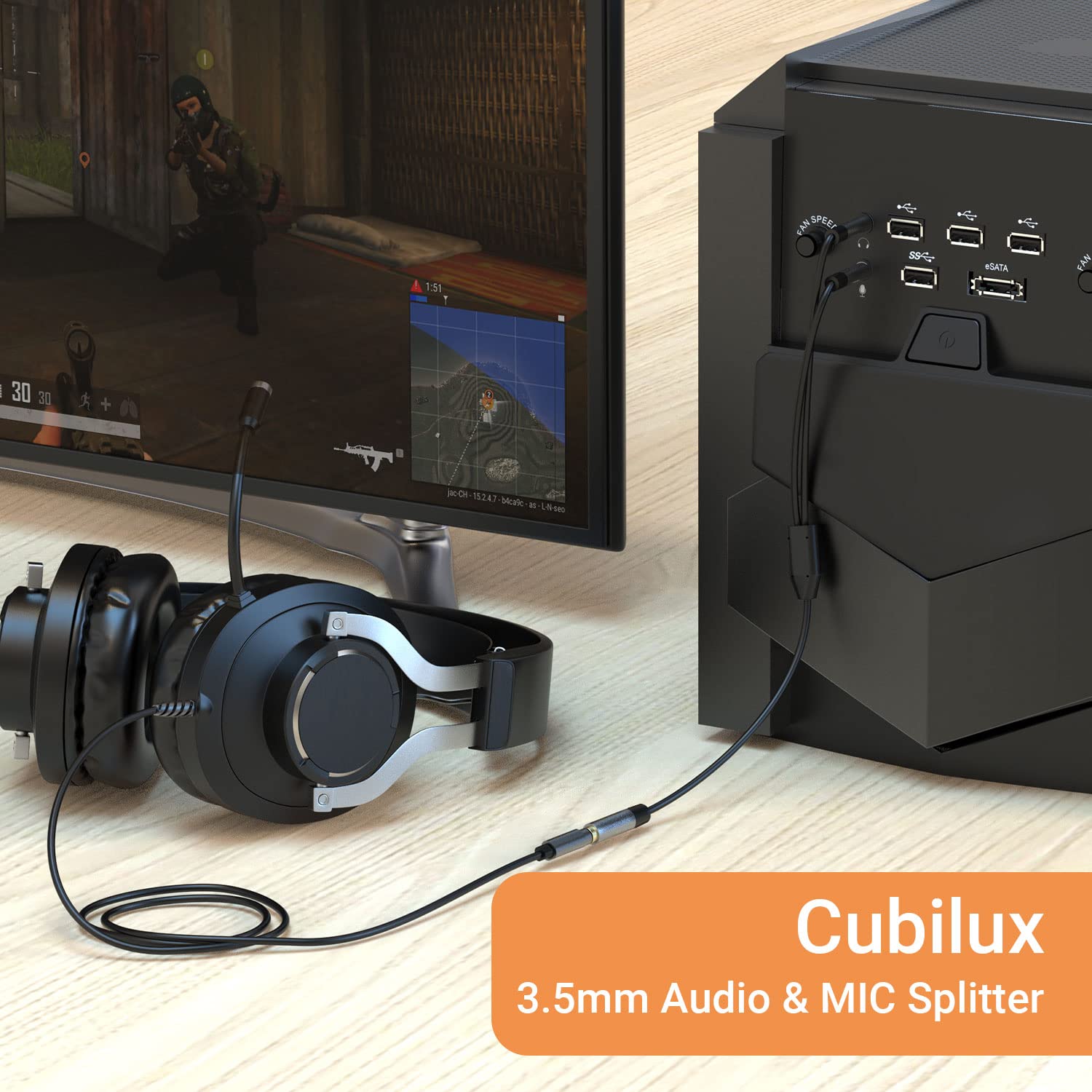 Cubilux 3.5mm Headset Audio and Microphone Splitter Adapter - TRRS Female to Dual TRS Male Y Cable - Compatible with Gaming Headsets, PC, Laptop, Computer (Separate Headphone & Mic Jacks) - Perfect for Online Gaming, Video Calls & Streaming