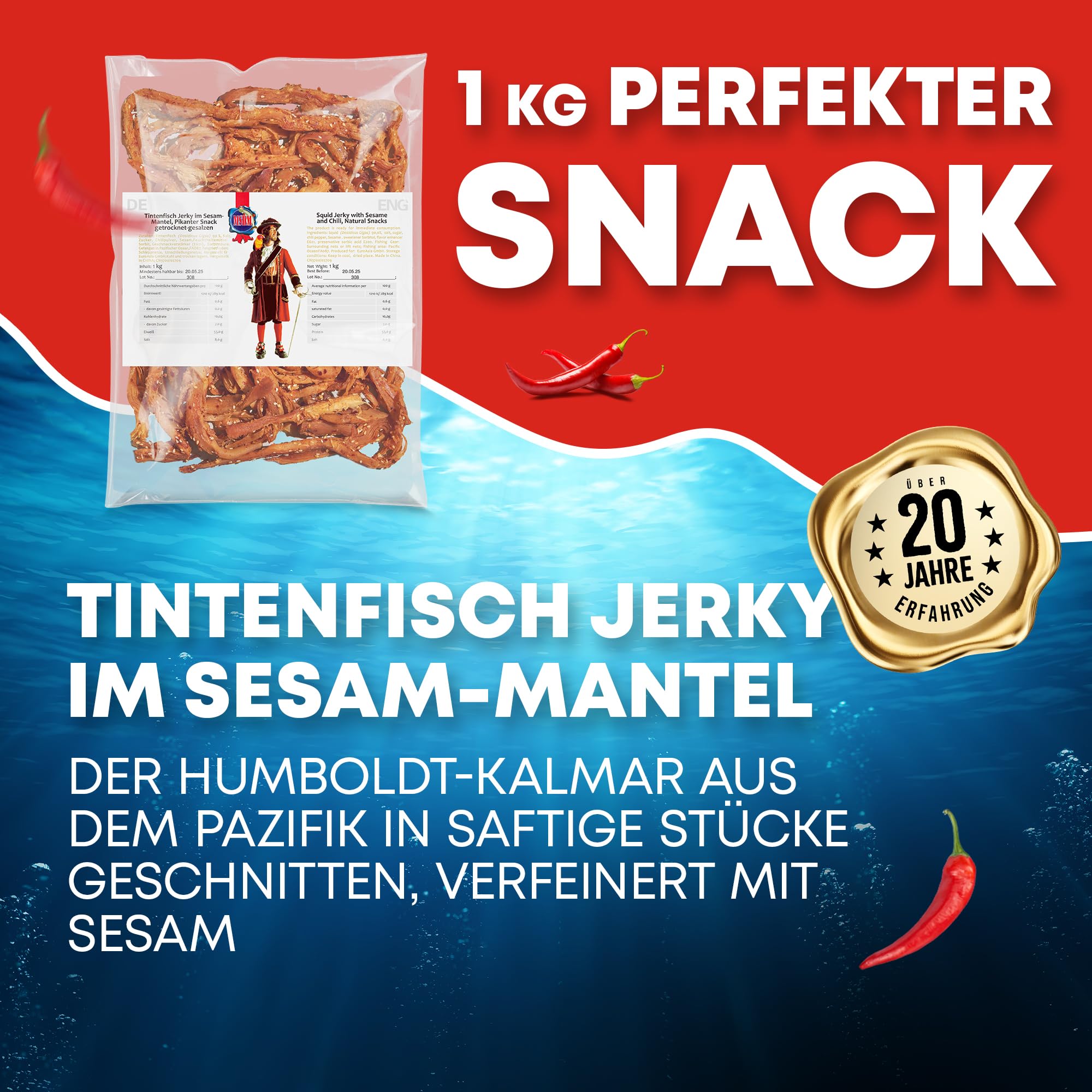 1kg Dried Squid Sesame Snack - High Protein Fish Jerky, Omega 3 Rich | Keto, Paleo & Low Carb Friendly | Perfect for Salads, Trail Mix & Healthy On-the-Go Snacking