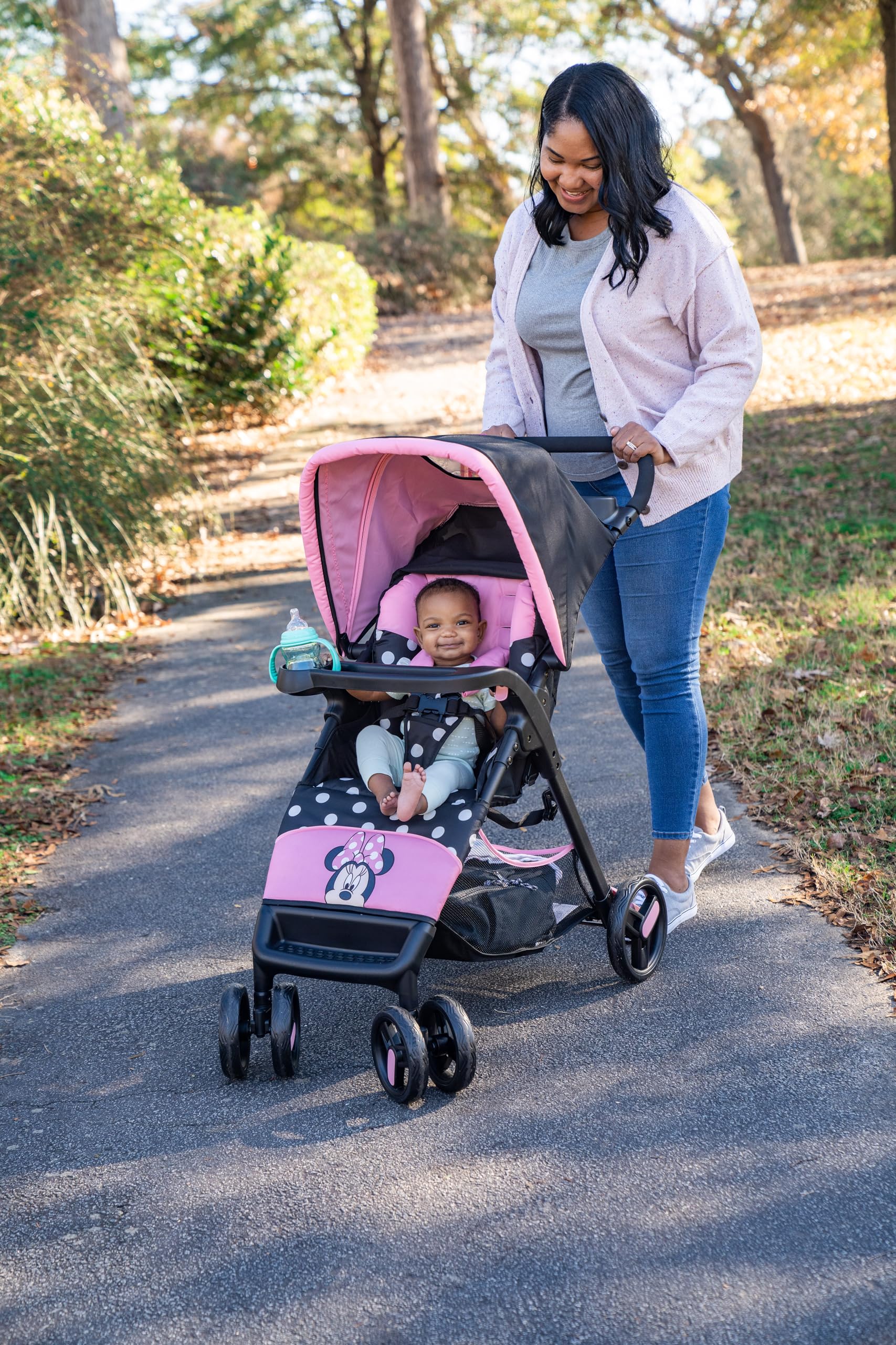 Disney Baby Minnie Mouse Simple Fold LX Travel Stroller System - Compact 1-Second Fold, Self-Standing Design for Easy Storage | Perfect for Travel, Shopping & Family Outings | Minnie Dot Party Pattern