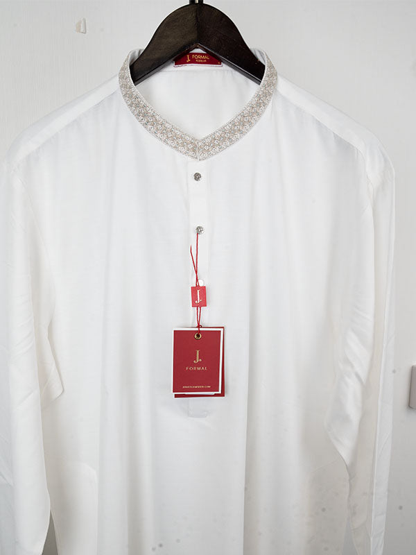Premium Blended White Special Kurta by J. Junaid Jamshed - Elegant Traditional Pakistani Attire for Men, Perfect for Weddings, Festivals & Special Occasions