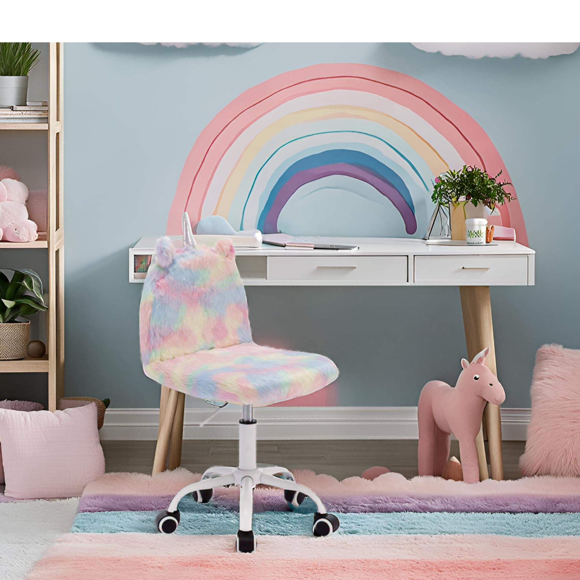 Adorable Unicorn Kids Desk Chair - Soft & Comfy Adjustable Swivel Chair for Girls & Boys with White Base | Perfect for Study, Gaming & Bedroom Decor