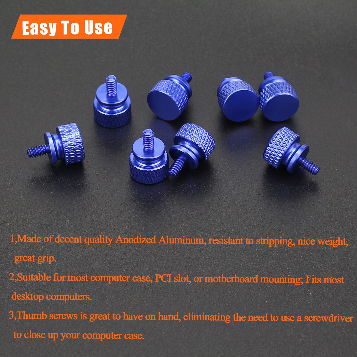10-Pack 6-32 Thread Blue Anodized Aluminum Thumb Screws for Computer Case, Cover, Power Supply & Hard Drives - Easy Installation & Secure Fastening for PC Builds & Upgrades