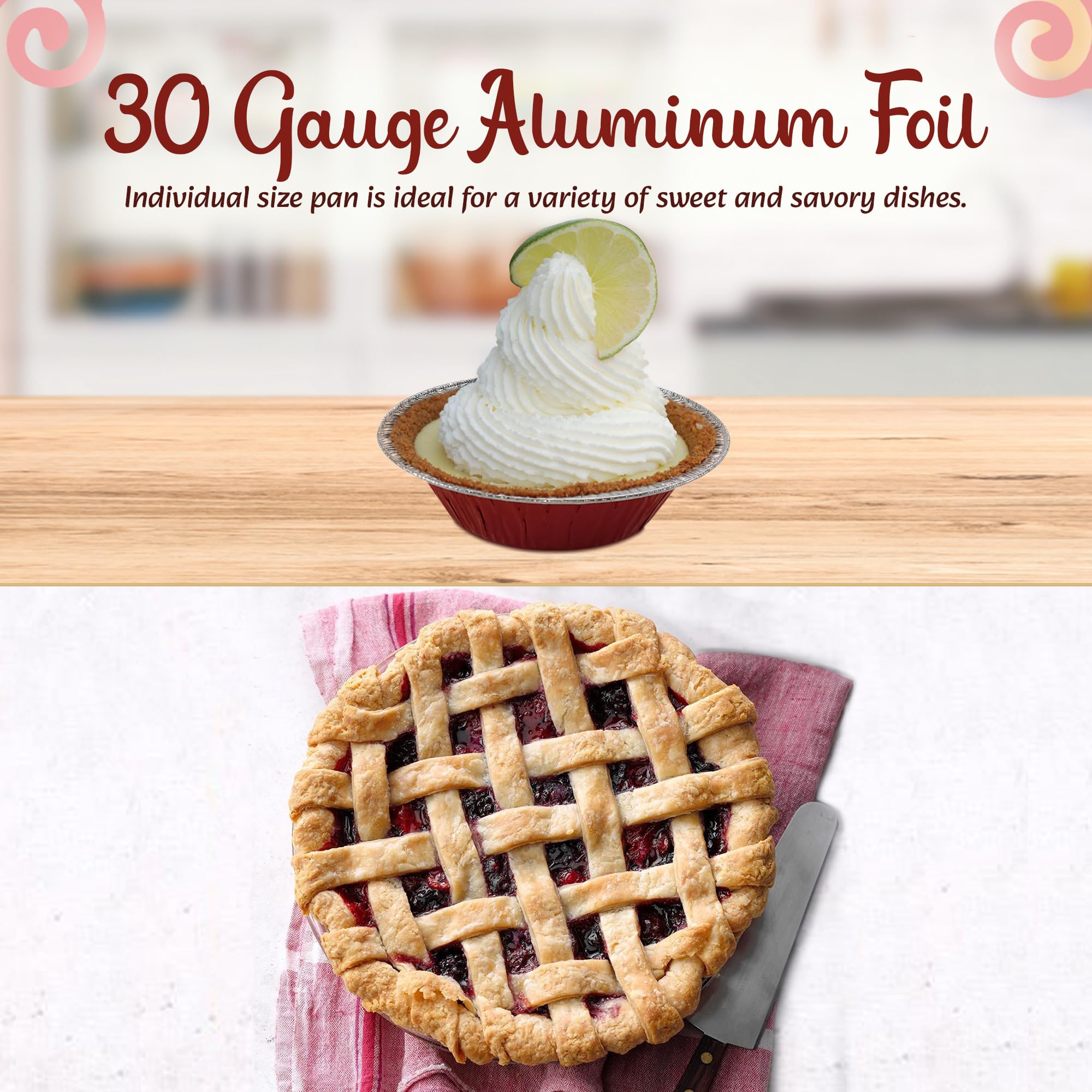 KitchenDance 5 Inch Mini Pie Tins with Lids - Premium Aluminum Pie Pans for Baking Pies, Tarts, Cobblers & Cakes - Reusable & Durable for Professional & Home Kitchens (1000 Pack, Red) - Perfect for Holiday Baking, Party Desserts & Gift Giving