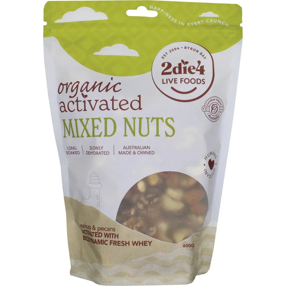 Organic Activated Mixed Nuts 600g by 2DIE4 LIVE FOODS - Raw, Sprouted, Vegan Snack for Energy Boost - Perfect for Hiking, Office Snacks & Healthy Lifestyle