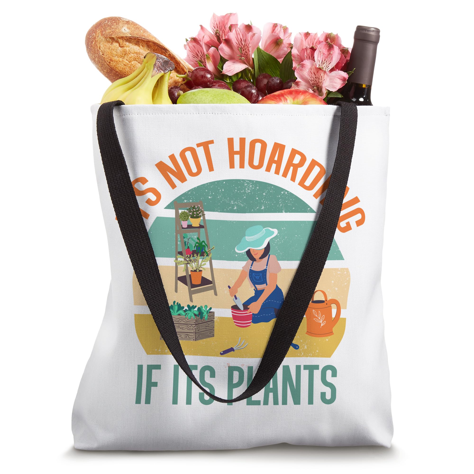 Funny Plant Lover Tote Bag - 'It's Not Hoarding If It's Plants' Garden Lady in Hat Design - Perfect for Grocery Shopping, Farmers Markets & Plant Nursery Trips
