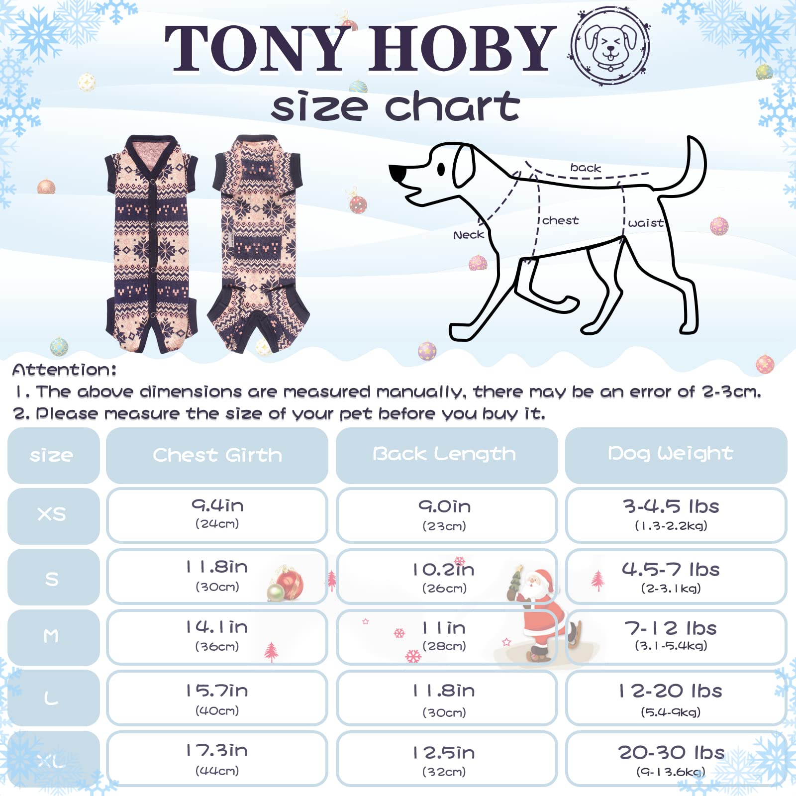 TONY HOBY Dog Sweater for Small & Medium Dogs - Warm Knitted Winter Dog Shirt for Girls (Blue, Size S) - Perfect for Christmas, New Year & Cold Weather Outings