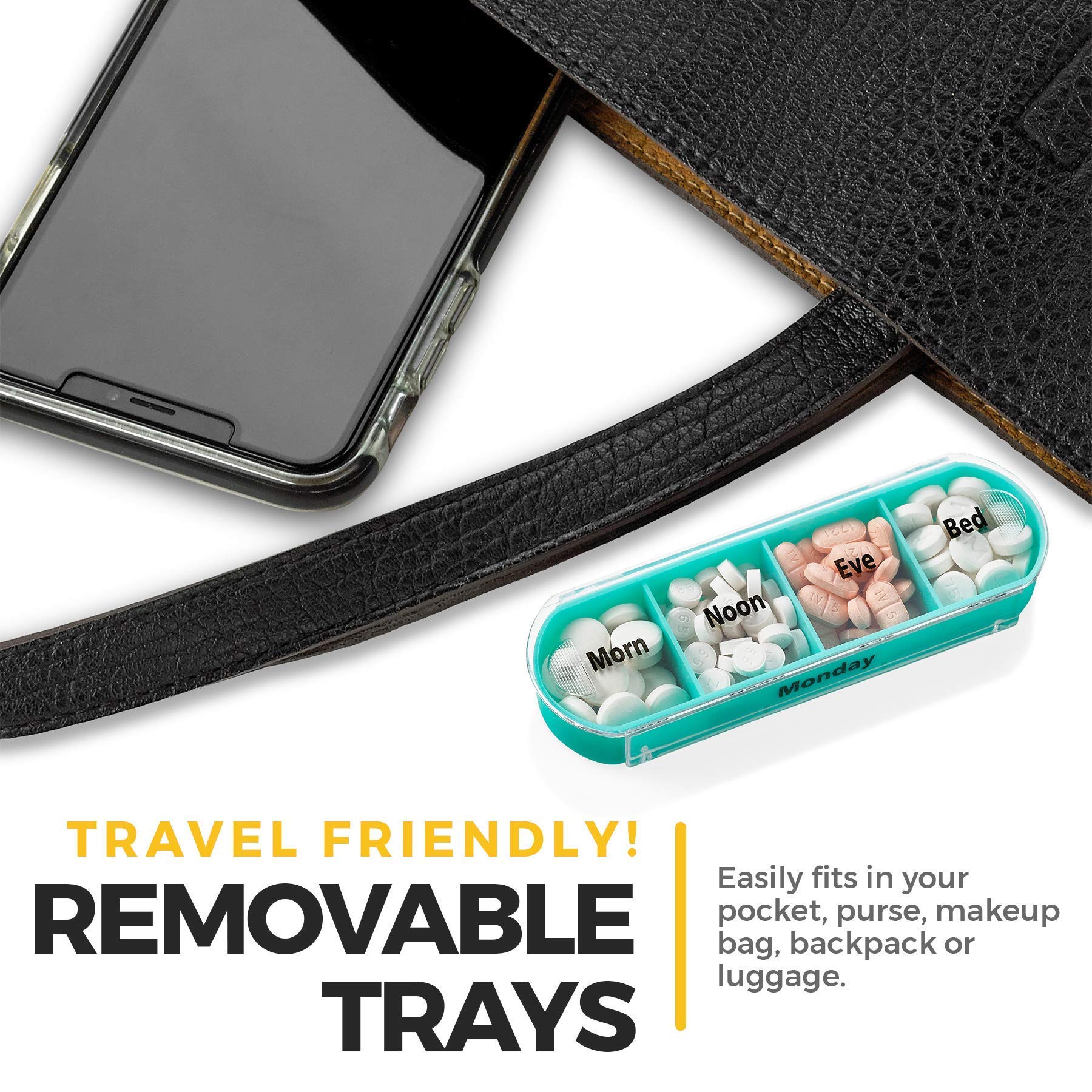 Premium Stackable Daily Pill Organizer 2-Pack - 7-Day AM/PM Weekly Medication Reminder with 4 Daily Compartments - Ideal for Vitamins, Supplements & Travel - Perfect for Home, Office & Vacation Use