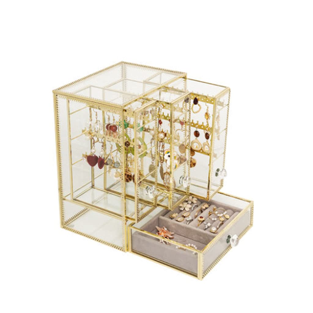 Multifunctional Transparent Jewelry Organizer Box - Glass Ring Necklace Earring Storage Display Stand with Shelf | Perfect for Home, Travel & Boutique Jewelry Organization
