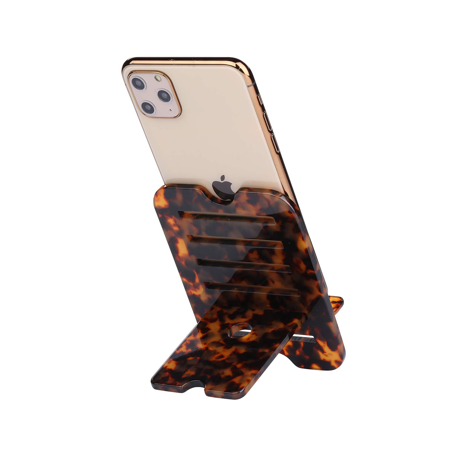 Tortoise-Tone Resin Phone Stand for iPhone, iPad & Samsung - Desk Holder for Office & Home Use