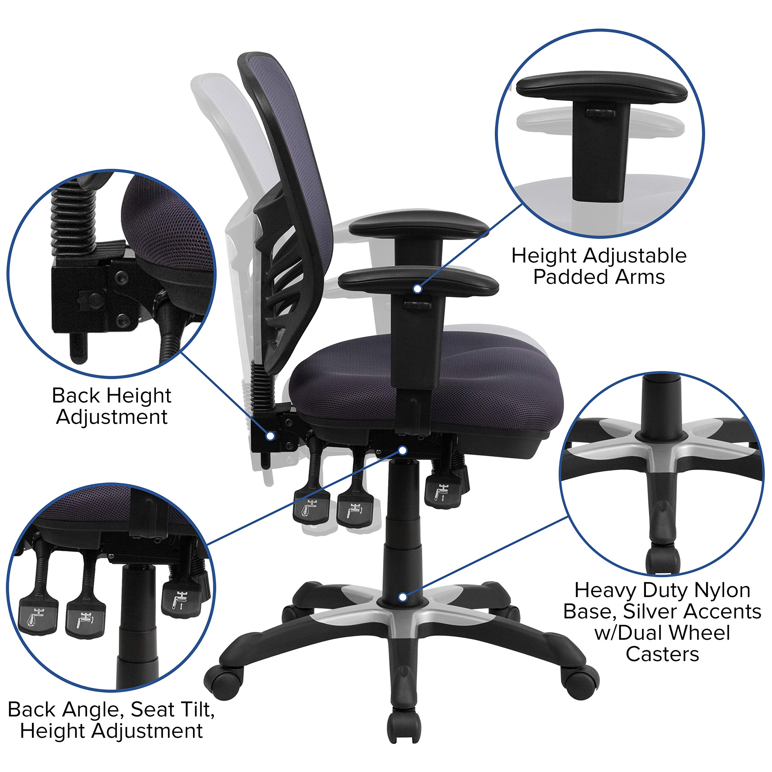 Ergonomic Mesh Office Chair with Adjustable Lumbar Support - Flash Furniture Nicholas Mid-Back Swivel Chair for Home Office & Gaming, Dark Gray - Perfect for Long Work Sessions & Esports Gaming