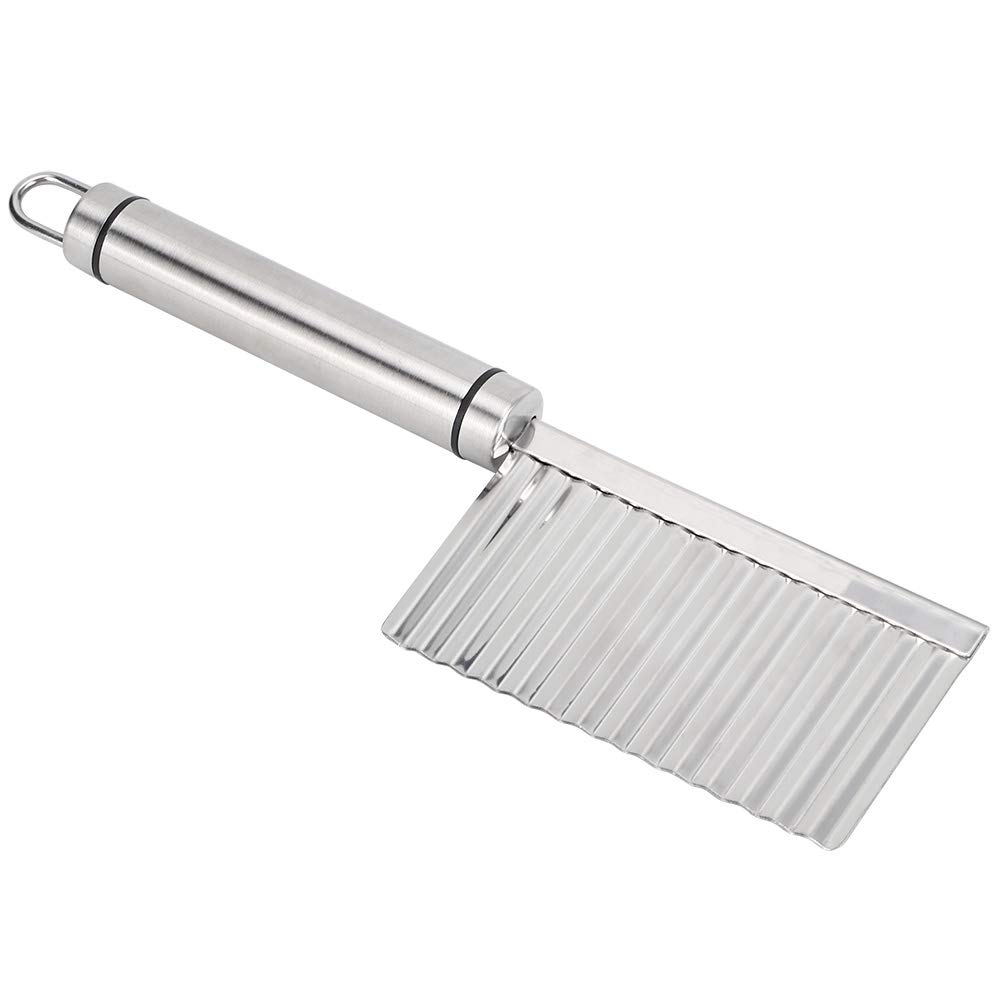 Premium Stainless Steel Crinkle Cutter - Wavy Potato Chopper Knife with Ergonomic Round Handle for French Fries, Cucumber, Carrots & Fruits | Perfect for Home Cooking, Meal Prep & Restaurant Use