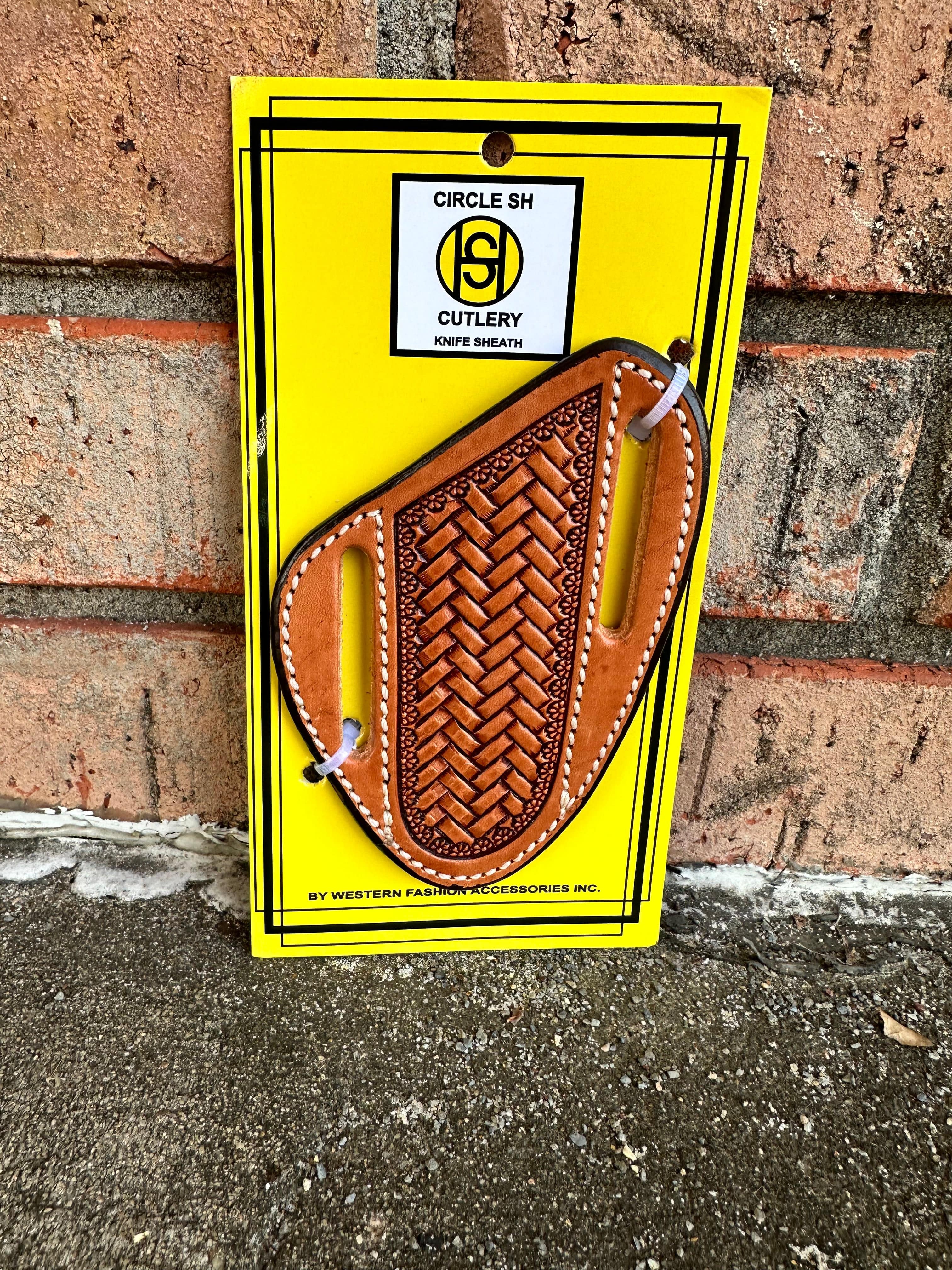 Circle SH Side Basketweave Knife Sheath KS 4037 - Genuine Leather Knife Holder for Hunting, Camping & Outdoor Adventures
