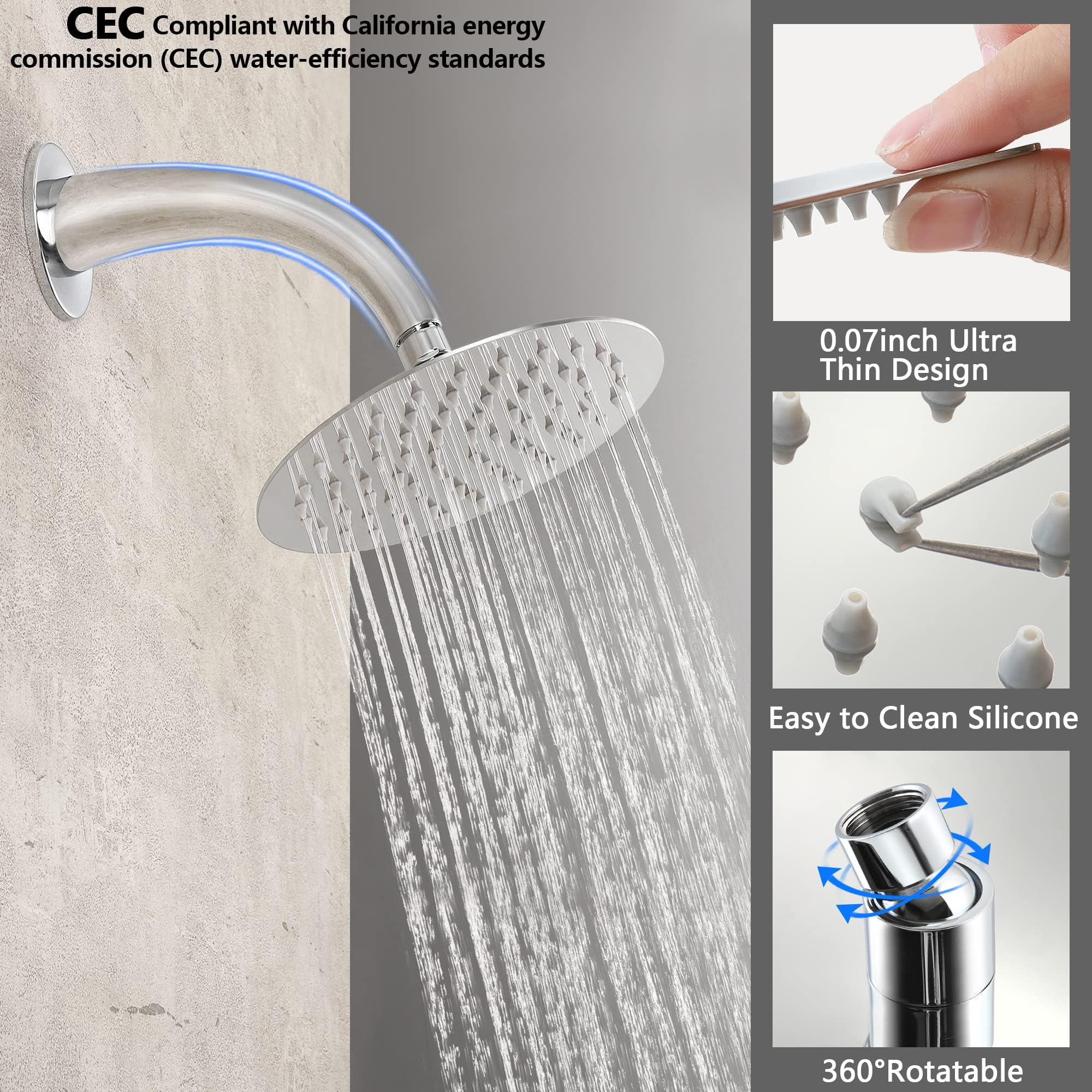 SKOWLL 8 Inch Industrial Shower Head System - Wall Mount Rain Shower Faucet Set with 3 Knobs & 2-Function Valve Kit, Polished Chrome - Perfect for Modern Bathroom & Spa-Like Shower Experience