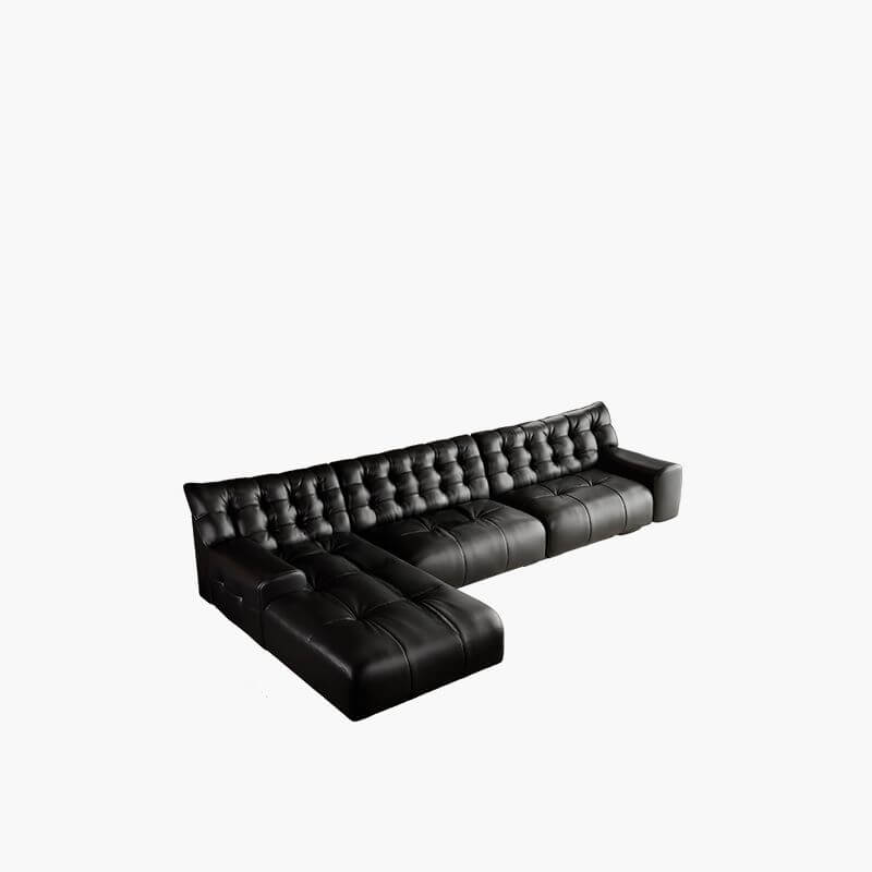 Black L-Shape Sofa Chaise with Tufted Back & Button Details - Modern Living Room Furniture for Small Spaces & Apartments