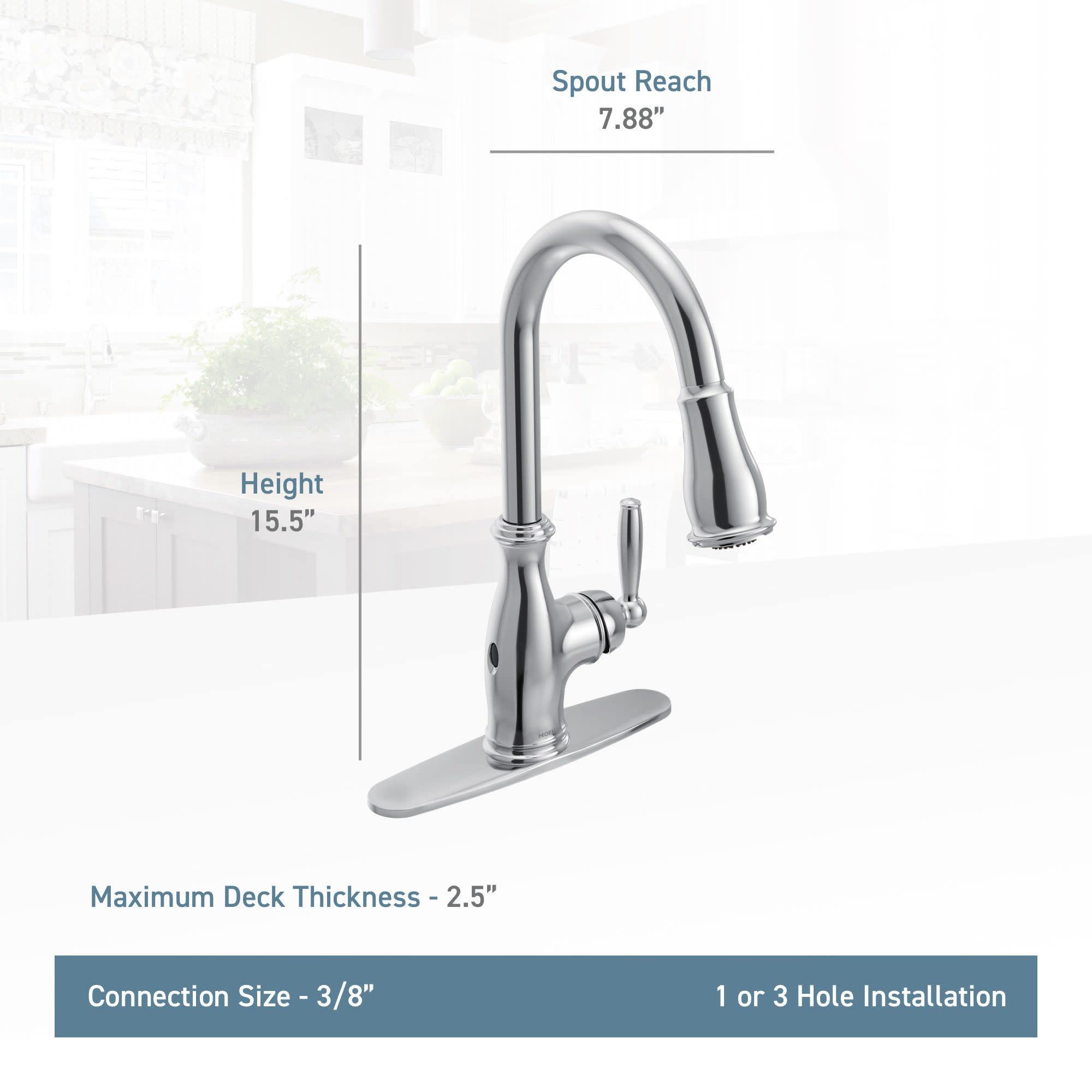 Moen Brantford Spot Resist Stainless Steel MotionSense Wave Touchless One-Handle Pull-Down Kitchen Faucet with Power Clean & Reflex Docking System - Model 7185EWSRS | Ideal for Modern Kitchens, Restaurants & Commercial Spaces