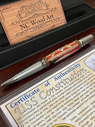 Authentic USS Constitution Sail & Wood Ship Pen with Certificate of Authenticity - Perfect for History Buffs, Collectors & Unique Gifts