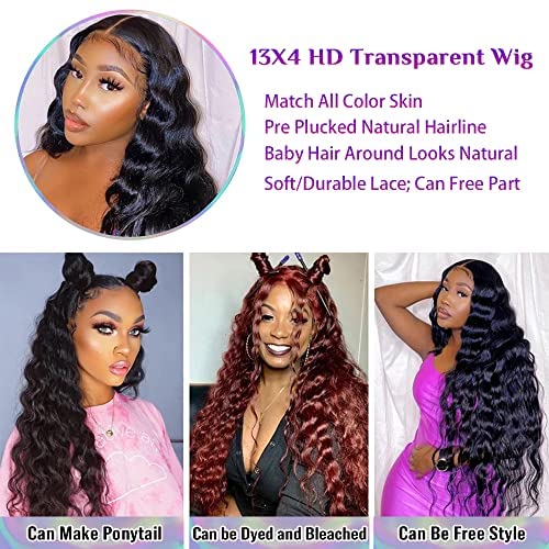 150% Density Glueless Lace Front Wig - Brazilian Human Hair Pre-Plucked 13x4 Transparent Lace Frontal Wig with Baby Hair & Bleached Knots - 28
