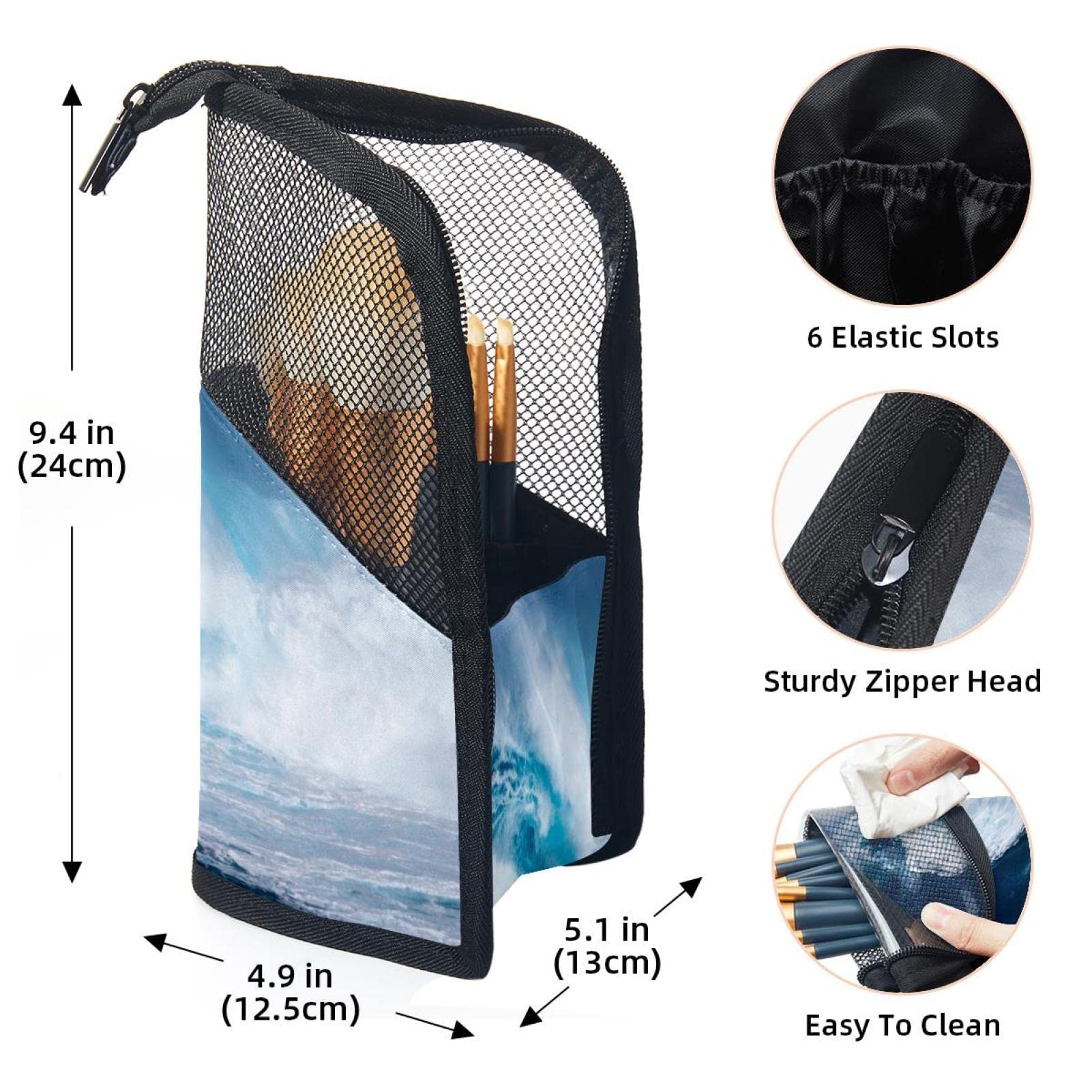 12-Piece Makeup Brush Organizer Bag with Ocean Wave Design - Portable Travel Cosmetic Brush Holder Case for Makeup Artists & Beauty Enthusiasts - Perfect for Travel, Home, and Professional Use