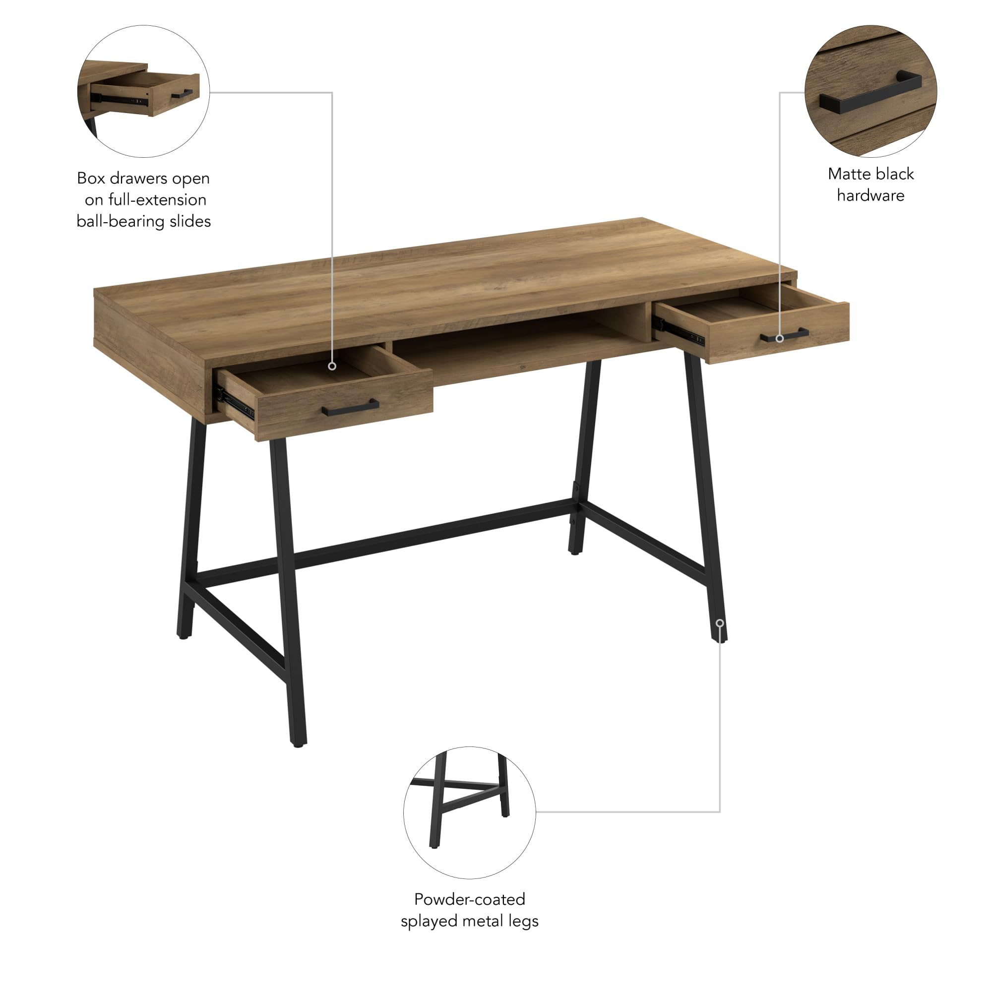 Bush Furniture Steele 54W Reclaimed Pine Writing Desk | Home Office Computer Workstation for Small Spaces, Remote Work & Study