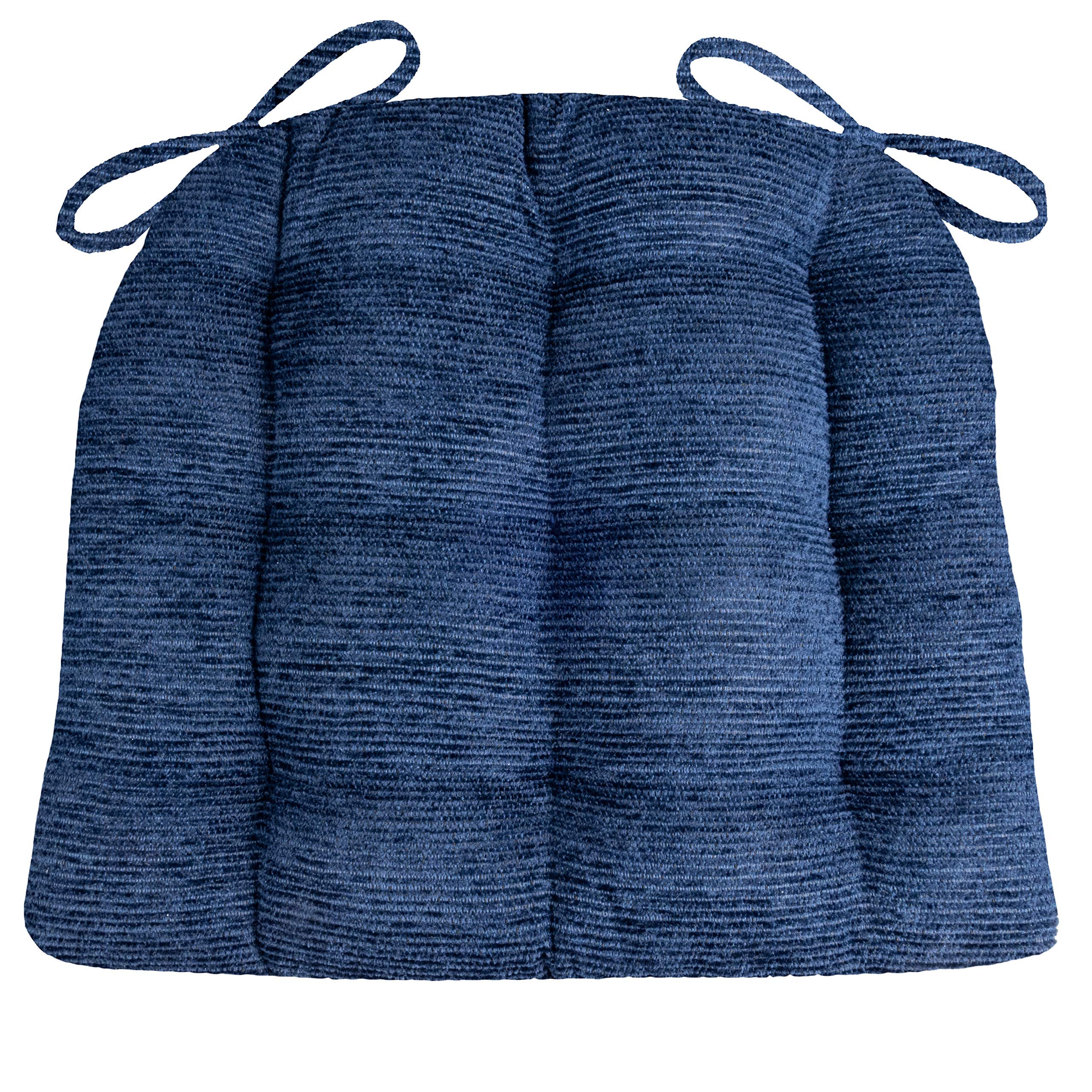 **Barnett Home Decor Chenille Rib Navy Blue Dining Chair Cushions with Ties - 16.5