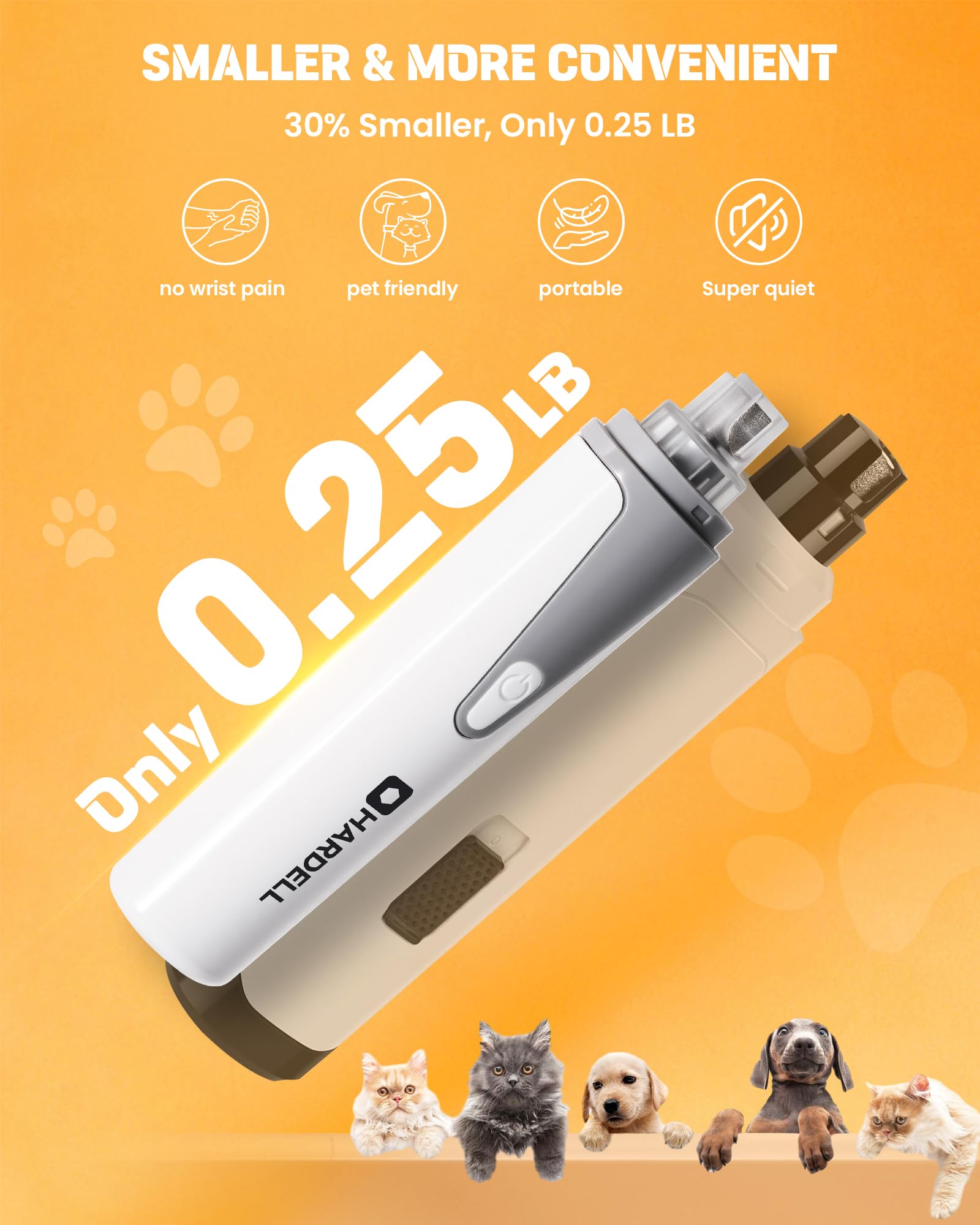 HARDELL Super Quiet Rechargeable Dog Nail Grinder with LED Lights - Safe Pet Nail Trimmer for Small Medium Dogs, Cats & Puppies | Perfect for At-Home Grooming & Professional Pet Care