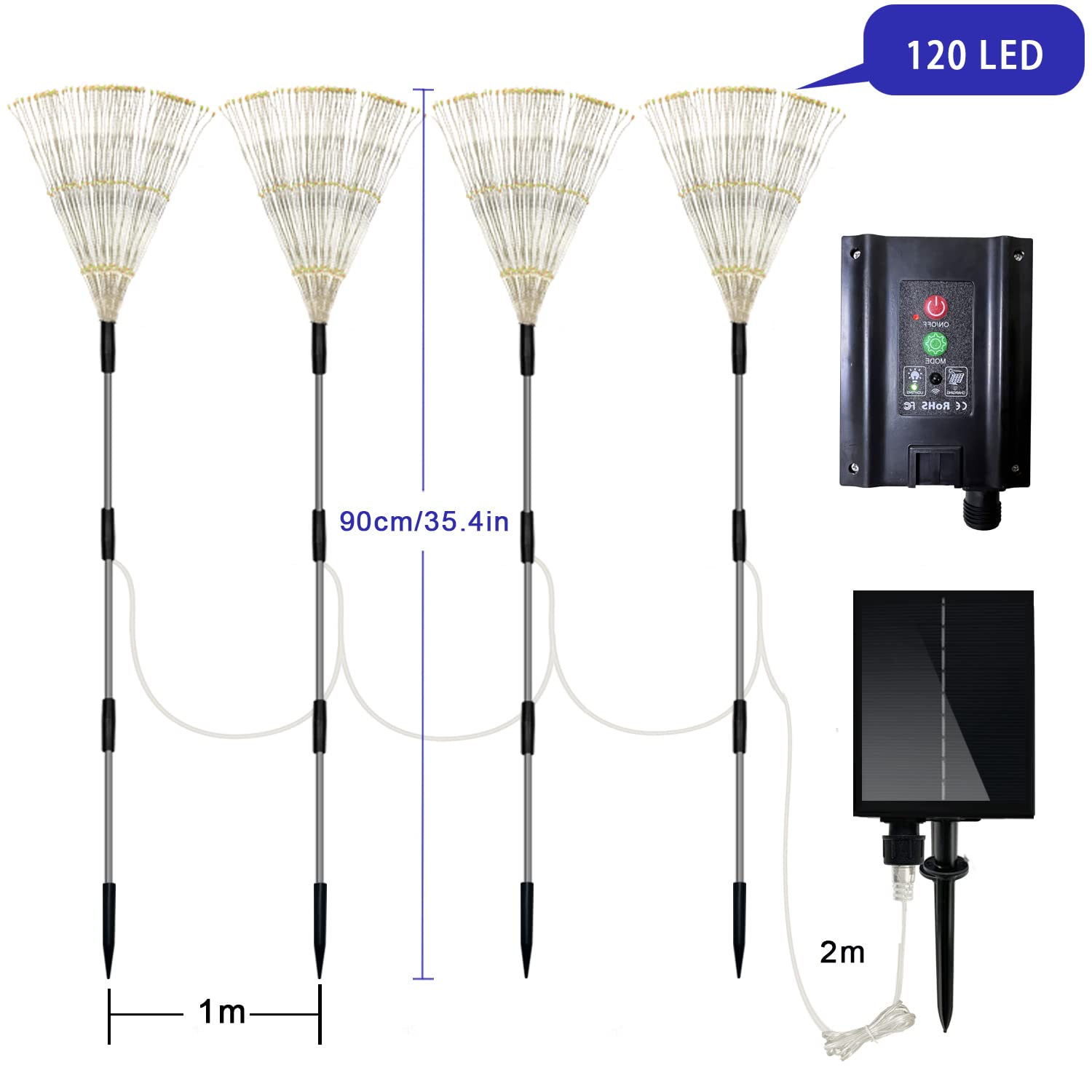 4-Pack Solar Garden Lights - Waterproof Outdoor Pathway & Courtyard Lighting - Warm White Firefly LED Decor for Garden Parties, Walkways & Patio (Weatherproof & Energy Efficient)