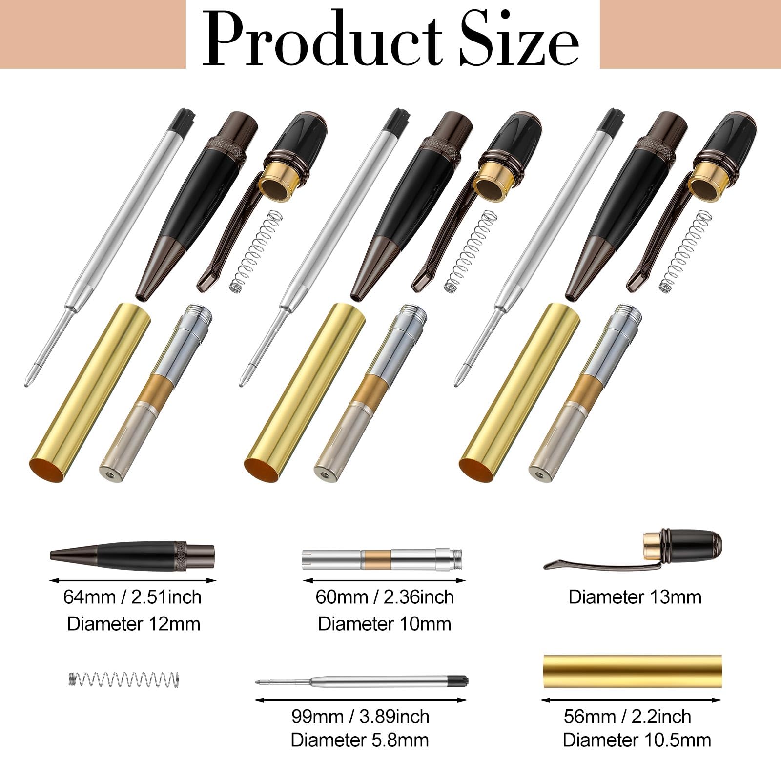 Colarr 12 Pack Woodturning Pen Kit - Twist Ballpoint Pen Making Supplies with Copper Accents & Refills for DIY Woodworking, Classroom Projects - Perfect Teacher & Student Gift (Black) - Ideal for Woodturning Hobbies, School Crafts & Thoughtful Present Giving