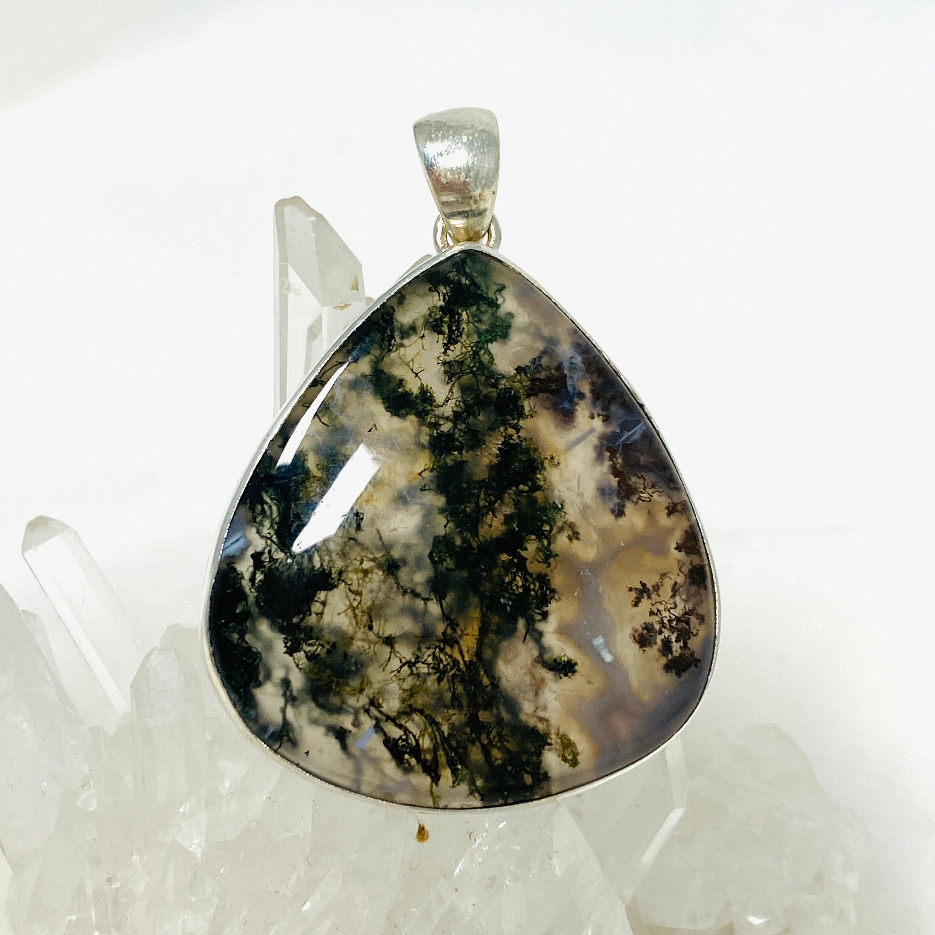 Natural Moss Agate Teardrop Pendant Necklace - 925 Sterling Silver Jewelry KPGJ3623 | Elegant Gift for Women, Boho Chic Accessory for Everyday Wear & Special Occasions