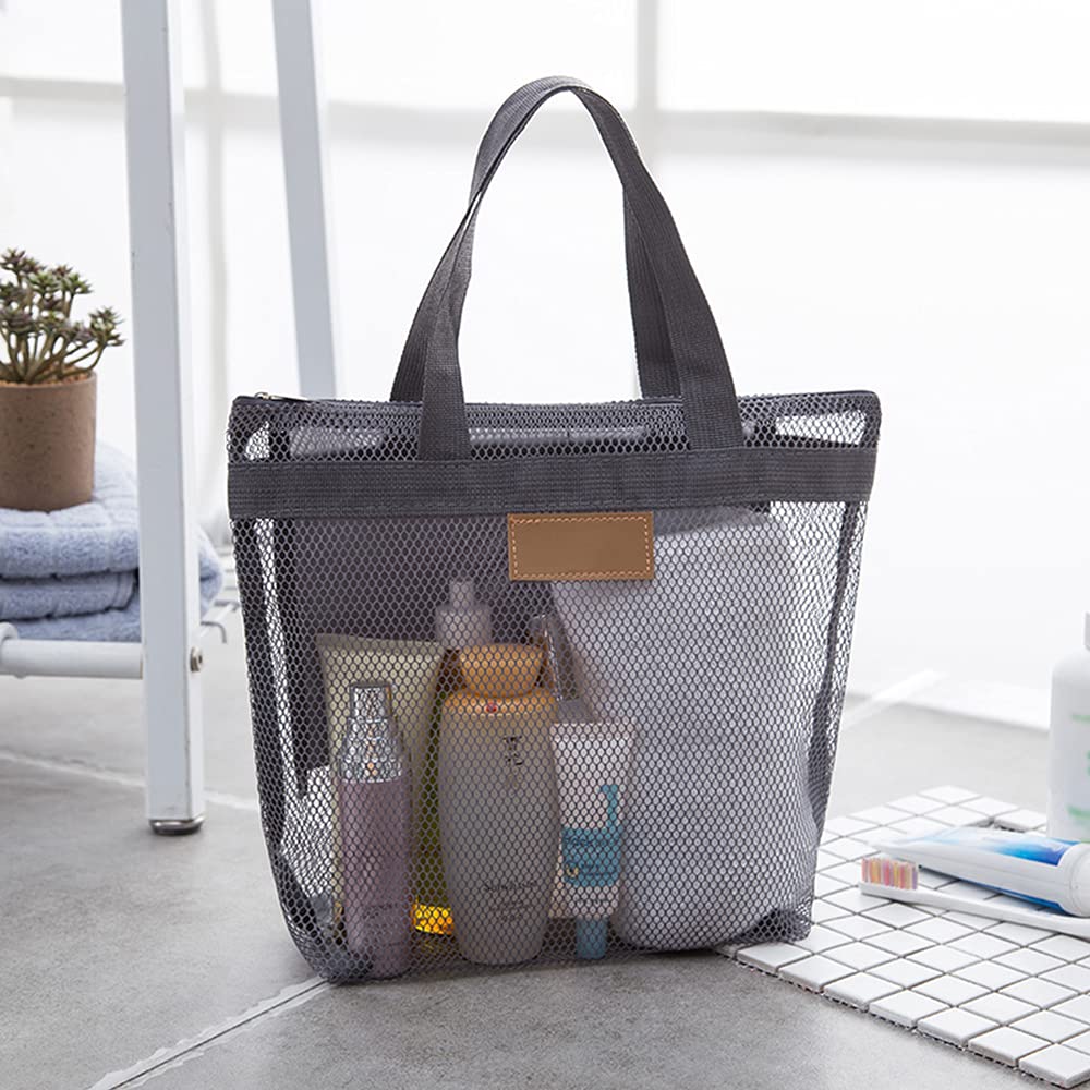 Quick Dry Mesh Shower Caddy Bag with Zipper & Inner Pocket - Lightweight Portable Bath Organizer for College Dorm, Gym, Beach & Travel - Perfect for Swimming, Camping & Outdoor Activities (Gray)