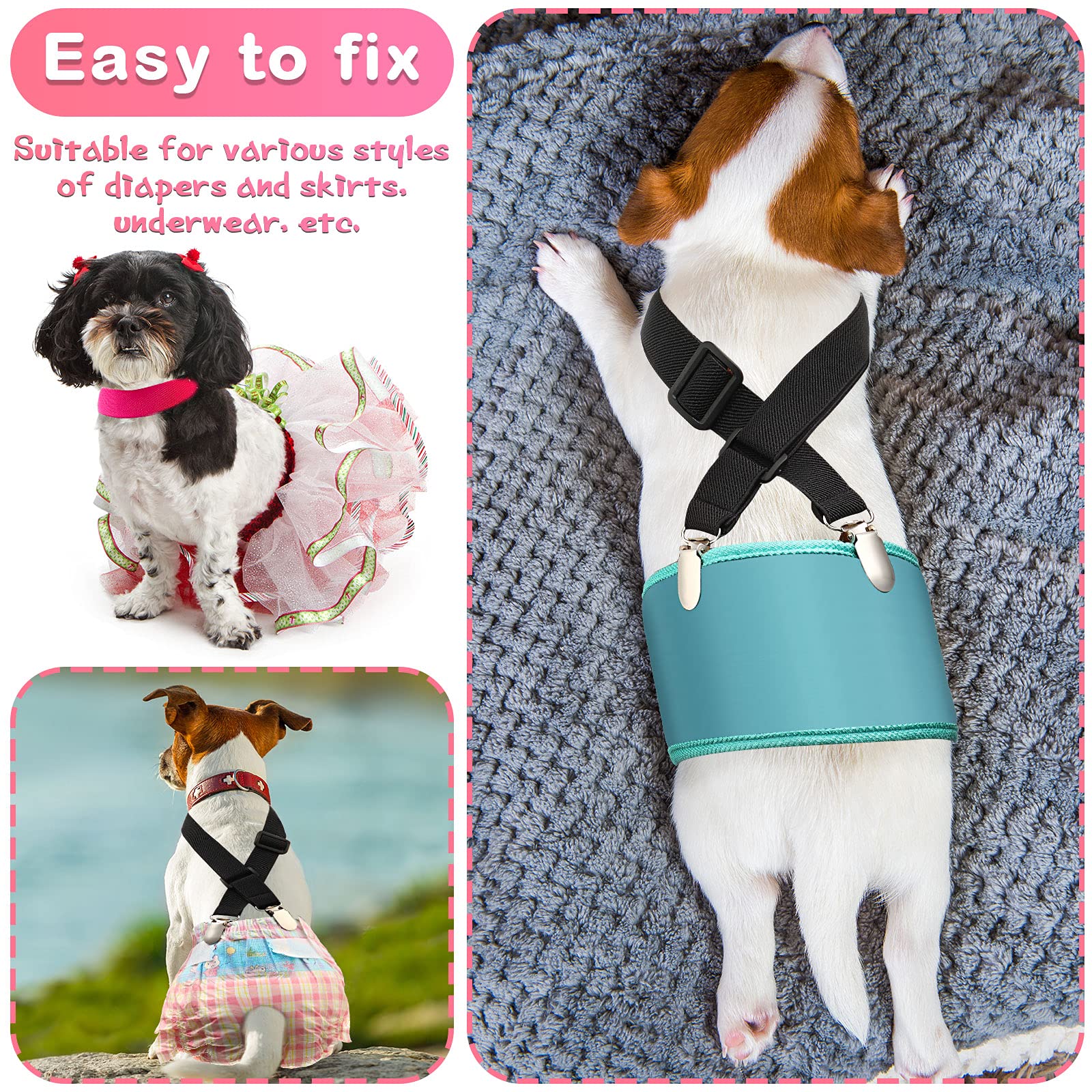 Nuanchu 2-Pack Adjustable Dog Suspenders for Diapers - Pet Harness Belly Band for Small Medium Large Dogs - Perfect for Dog Dresses, Skirts & Diaper Support (S/M/L) - Ideal for Pet Fashion, Incontinence Care & Special Occasions