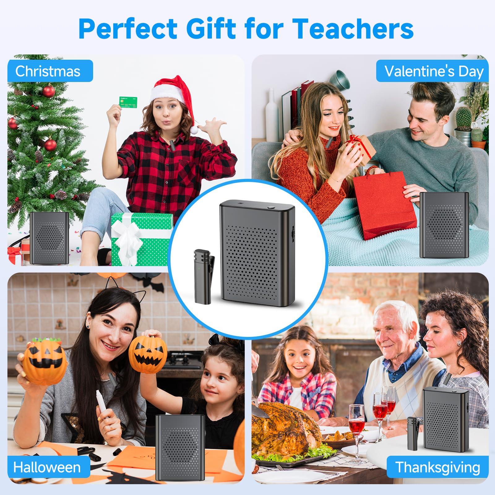 Portable Rechargeable Wireless Voice Amplifier with Lavalier Microphone & Waistband - Hands-Free Speaker for Teachers, Trainers, Tour Guides, Coaches & Public Speakers | Ideal for Classroom Lectures, Outdoor Tours, Fitness Coaching & Presentations