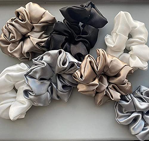 FAMEZA 6-Piece Satin Silk Scrunchies for Women - Soft No-Slip Hair Ties, Ponytail Holders Gentle on Hair (Perfect for Workouts, Office & Everyday Use)