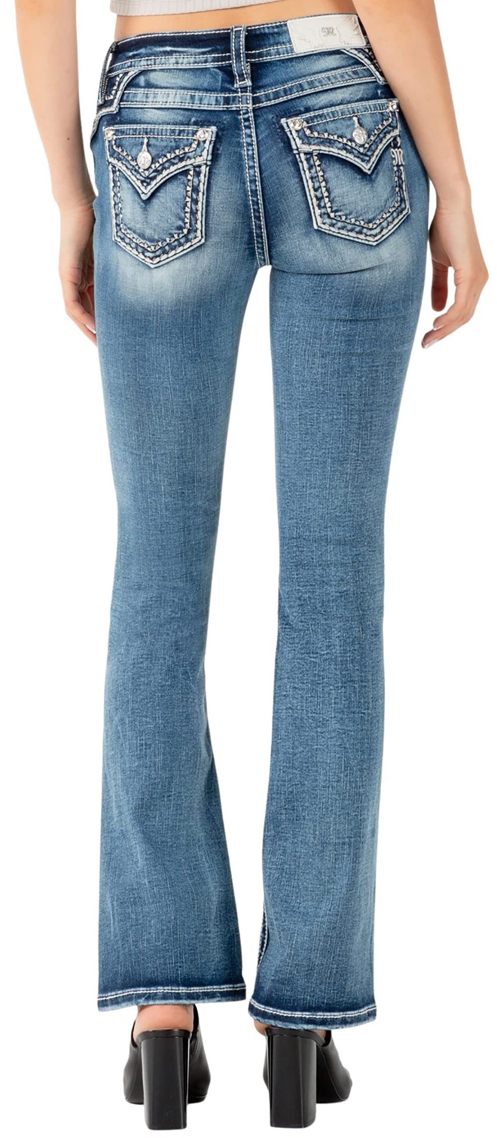 Miss Me Women's Mid Rise Bootcut Jeans with Simple Border Stitch - Comfortable & Stylish Denim Pants for Casual Wear, Work & Night Out