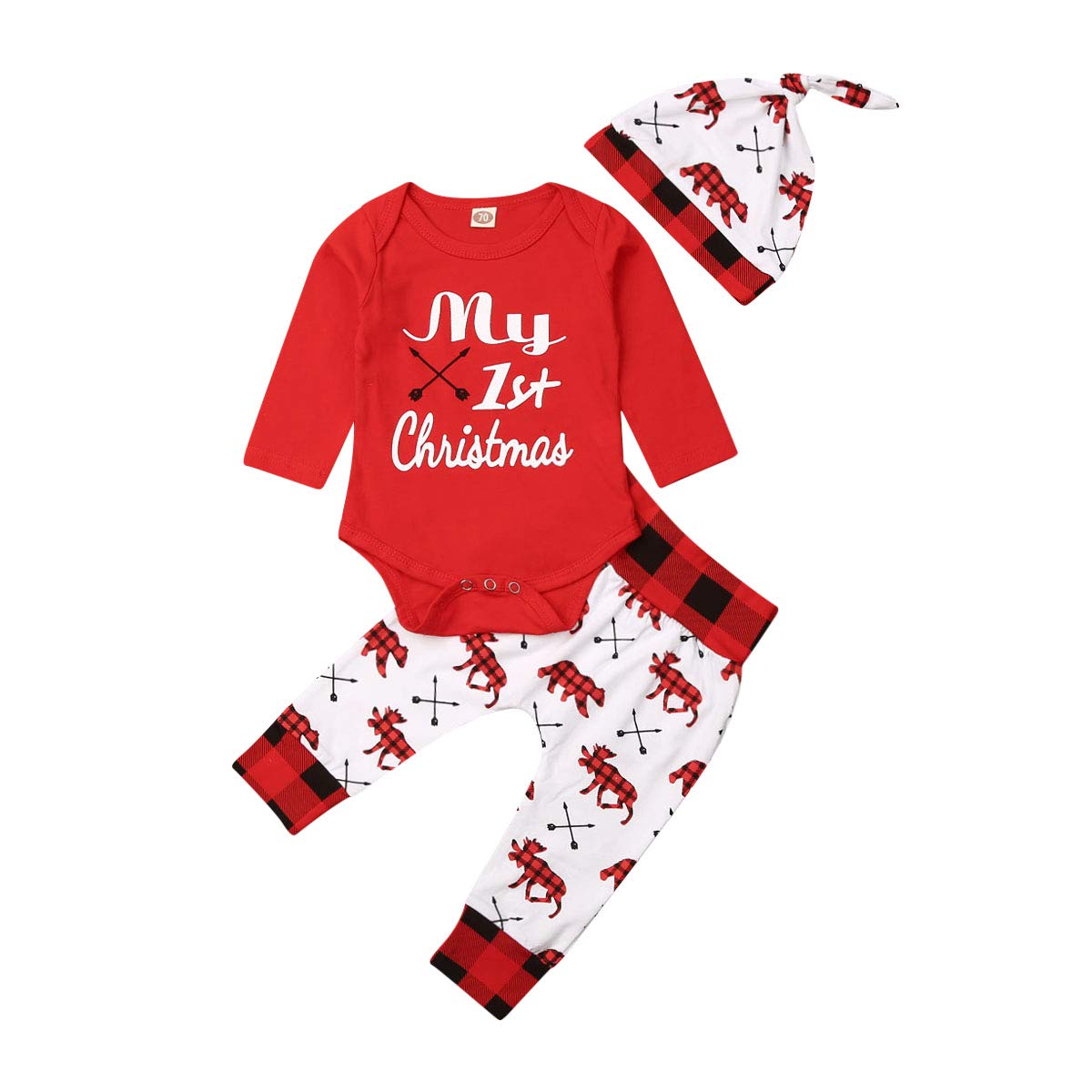 Adorable 3-Piece Christmas Outfit for Newborn Baby Girls & Boys - Long Sleeve Romper, Pants & Hat Set | Perfect for Holiday Photos, Family Gatherings & First Christmas Celebrations