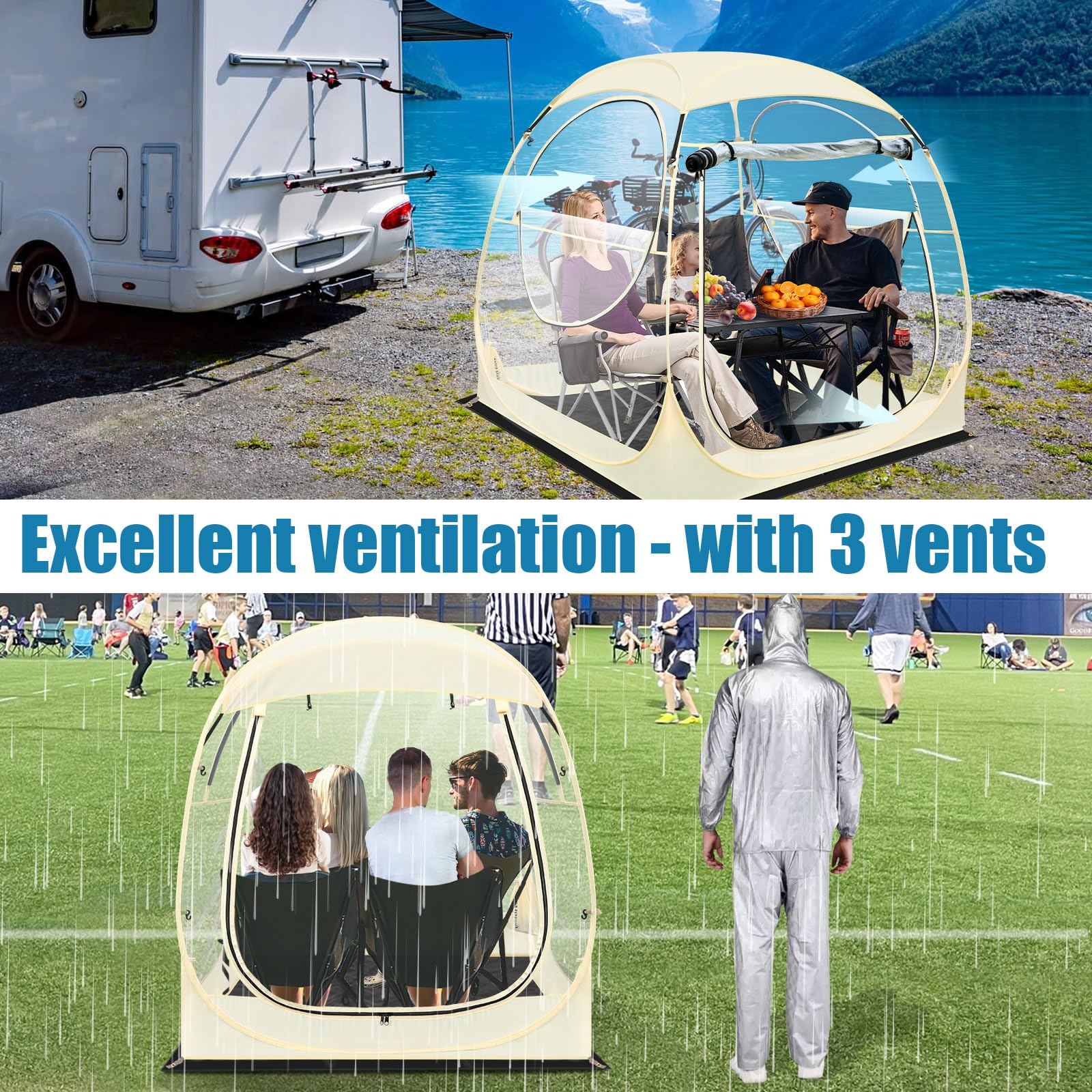 Eapele Instant Pop-Up Sports Tent - 1-6 Person Portable Shelter for Camping, Fishing, Hiking & Outdoor Events - Waterproof Rain Protection for Picnics, Beach Days & Sports Games