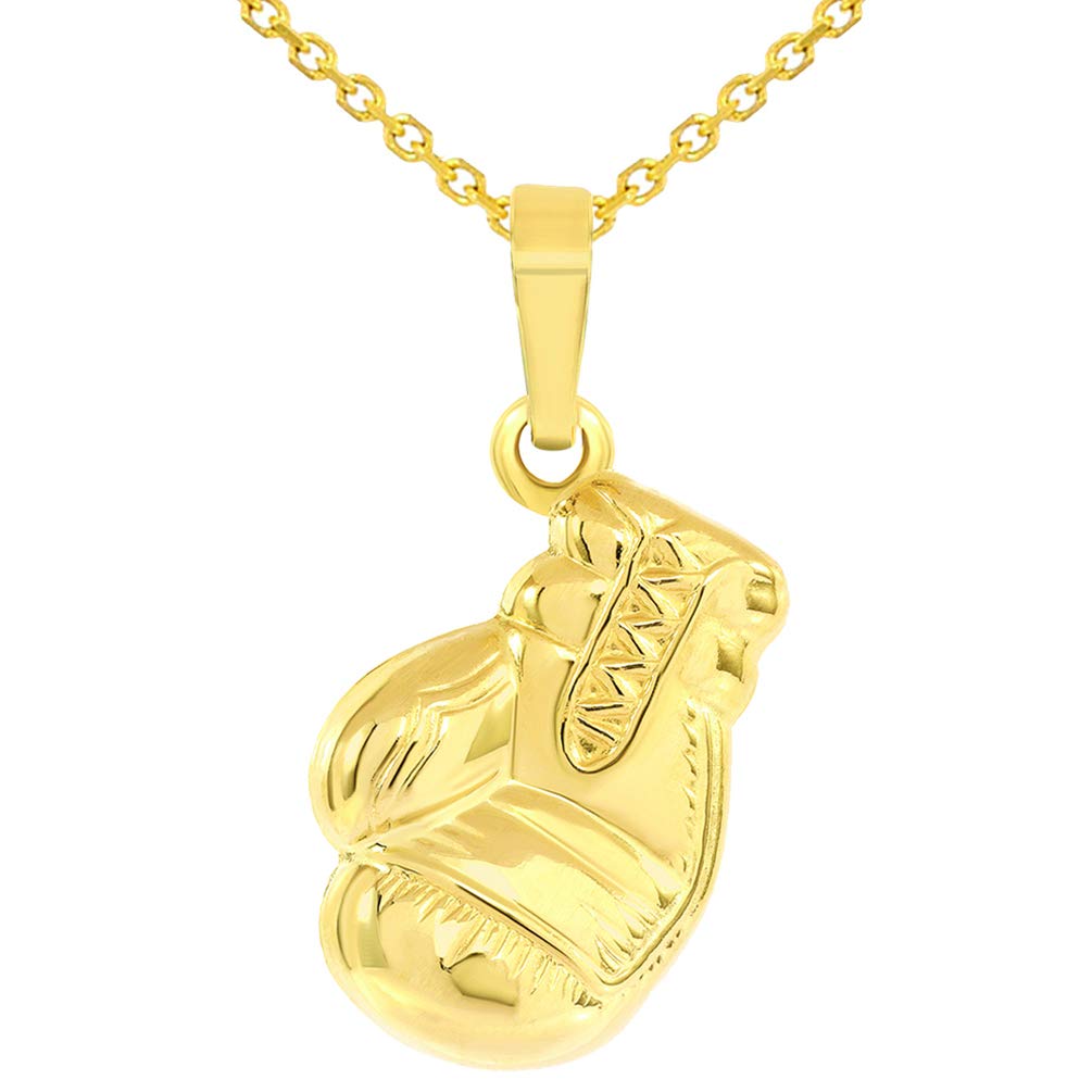 14K Yellow Gold 3D Boxing Glove Charm Pendant Necklace for Men & Women - High Polish Sports Jewelry Gift for Boxers, Athletes, and Fitness Enthusiasts - Perfect for Training, Competitions, and Everyday Wear