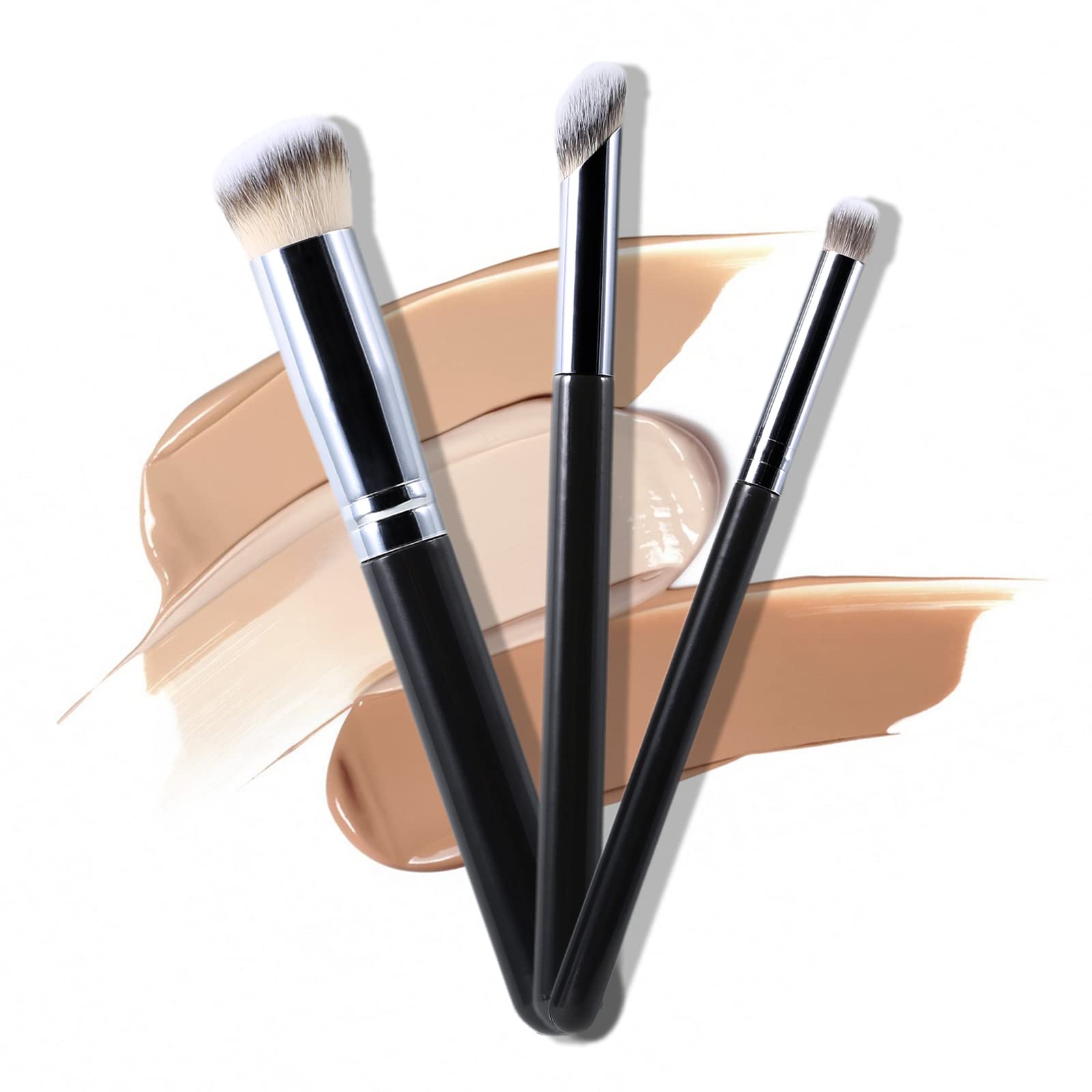 Erinde 3PCS Angled Concealer & Foundation Brush Set - Professional Makeup Brushes for Liquid, Cream, Powder Cosmetics - Perfect for Under Eye Concealer, Contouring & Blending - Ideal for Daily Makeup, Professional Looks & Travel