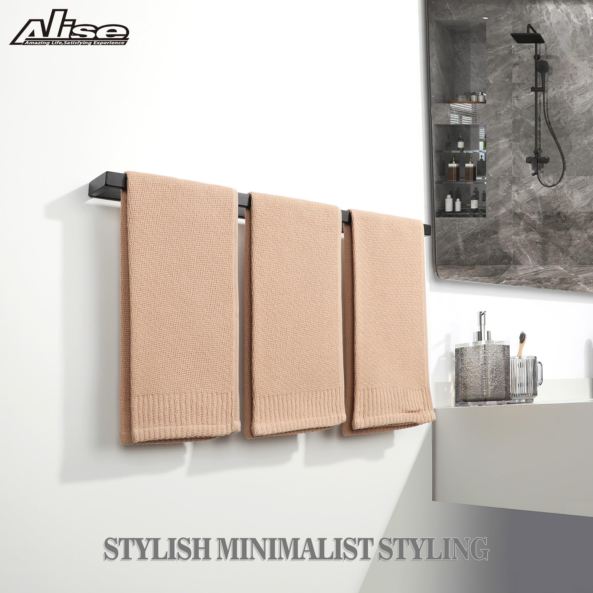 24 Inch Stainless Steel Bath Towel Bar - SUS304 Matte Black Wall Mounted Towel Holder for Bathroom, Lavatory & Hand Towel Hanging - Perfect for Modern Home, Spa & Hotel Decor