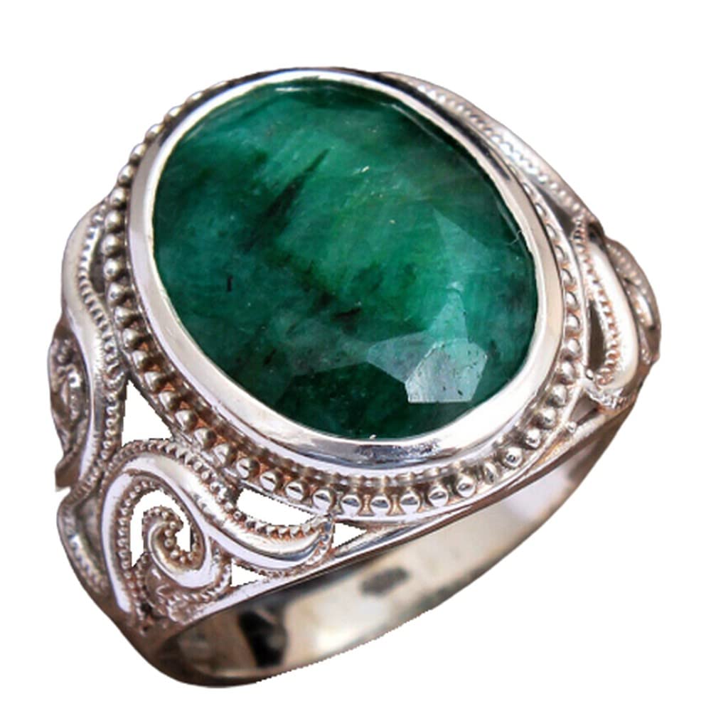 Sakota Mine Emerald 925 Sterling Silver Rings for Women | Green Oval Gemstone Bridesmaid Rings | Bezel Set Handmade Statement Jewelry | Perfect for Weddings, Parties & Special Occasions