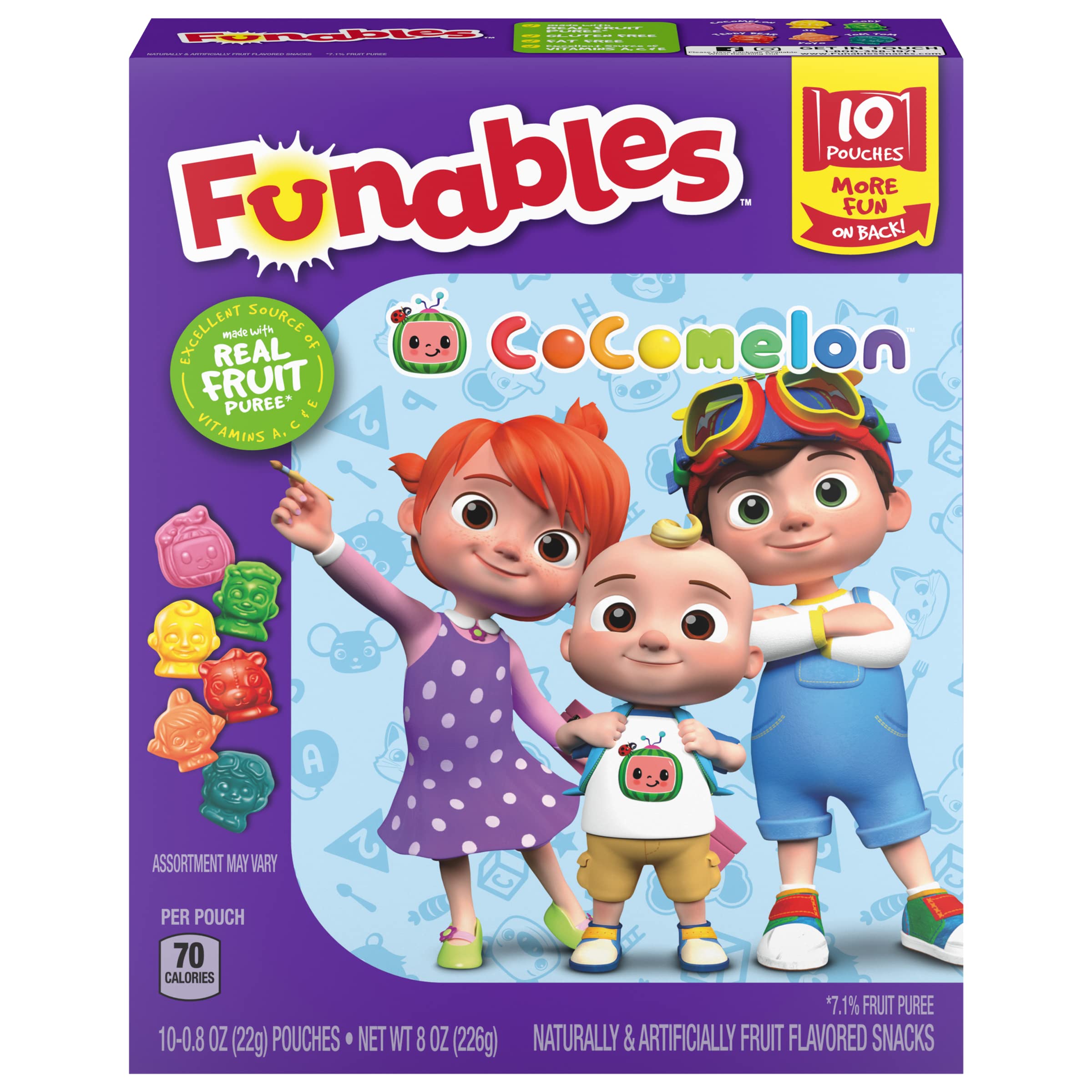 **Funables Fruity Snacks - Cocomelon Assorted Fruit Flavored Snacks, 0.8 oz (10 Count) - Healthy Kids Snacks for Lunchboxes, School, and On-the-Go**