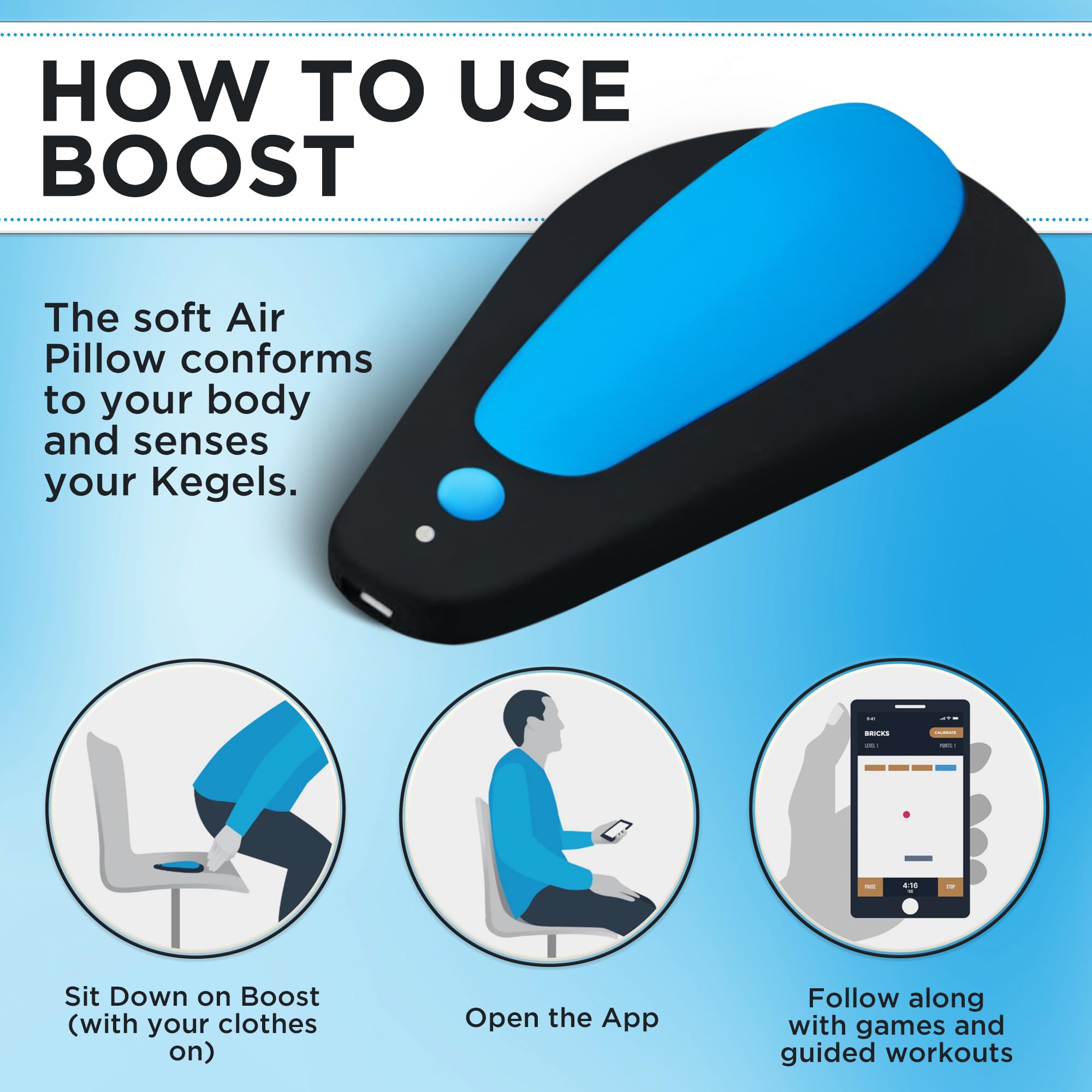 Boost Kegel Pelvic Floor Muscle Trainer for Men | Sit-On-Top Kegel Exerciser with Biofeedback for Bladder Control & Pelvic Floor Strengthening | Improve Stamina & Post-Prostate Surgery Recovery | Perfect for Home Gym & Postpartum Rehabilitation
