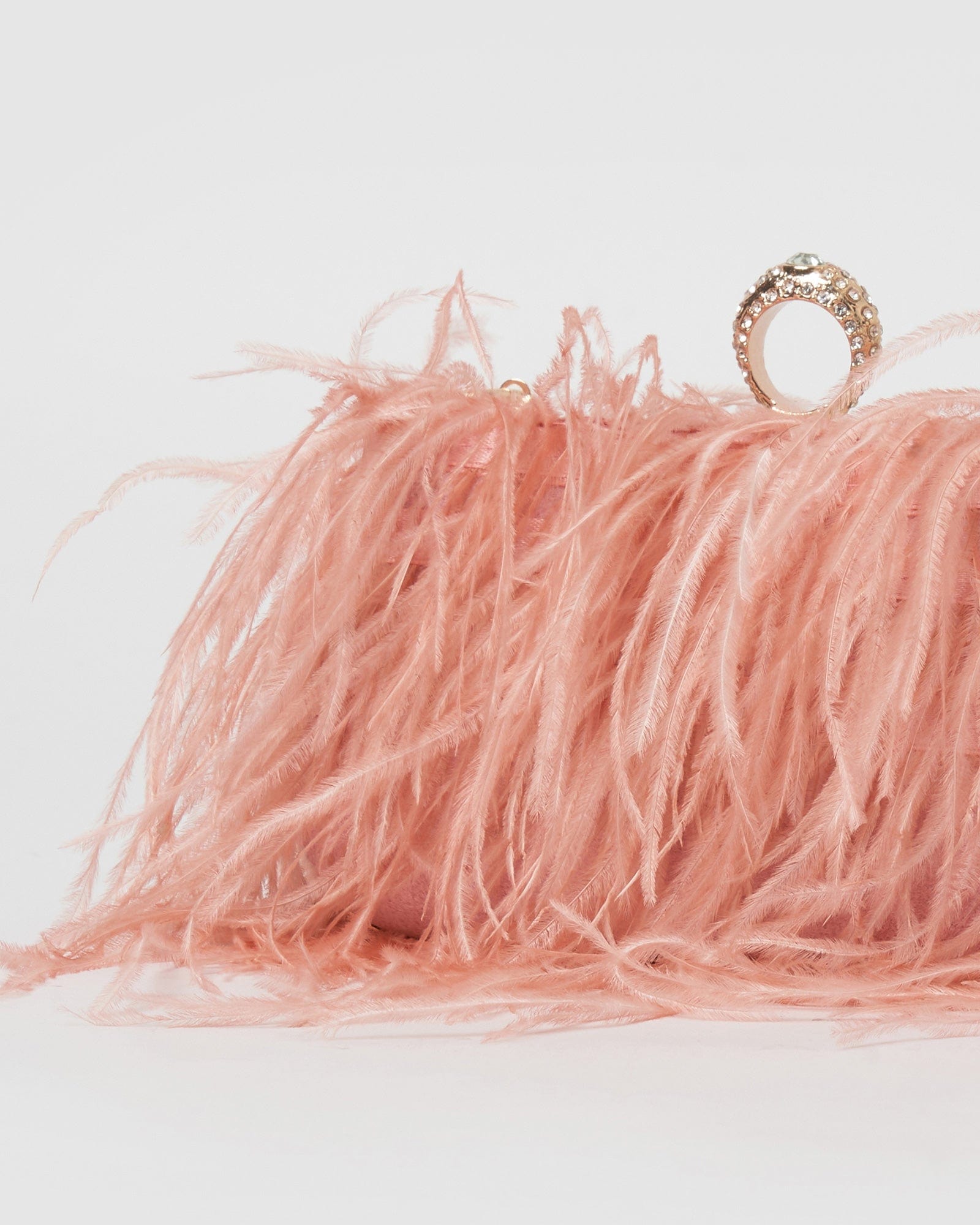 Izoa Beatrice Clutch Bag - Pink Faux Feather Evening Purse for Women | Elegant Party Clutch, Wedding Accessory, Prom Night Handbag