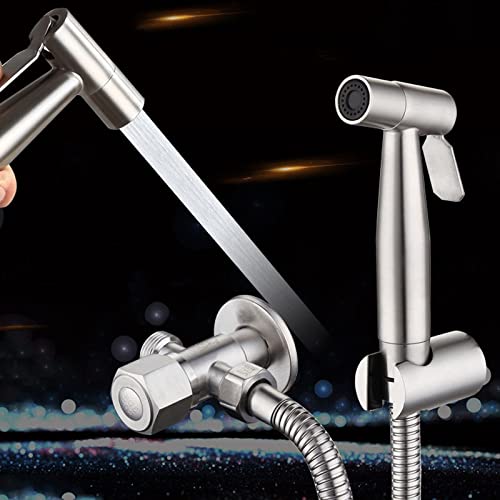 Stainless Steel Handheld Toilet Faucet Sprayer - Bathroom Hand Shower Gun Set with Self-Cleaning Shower Head for Easy Cleaning & Hygiene (Ideal for Baby Bathing, Pet Washing & Toilet Cleaning)
