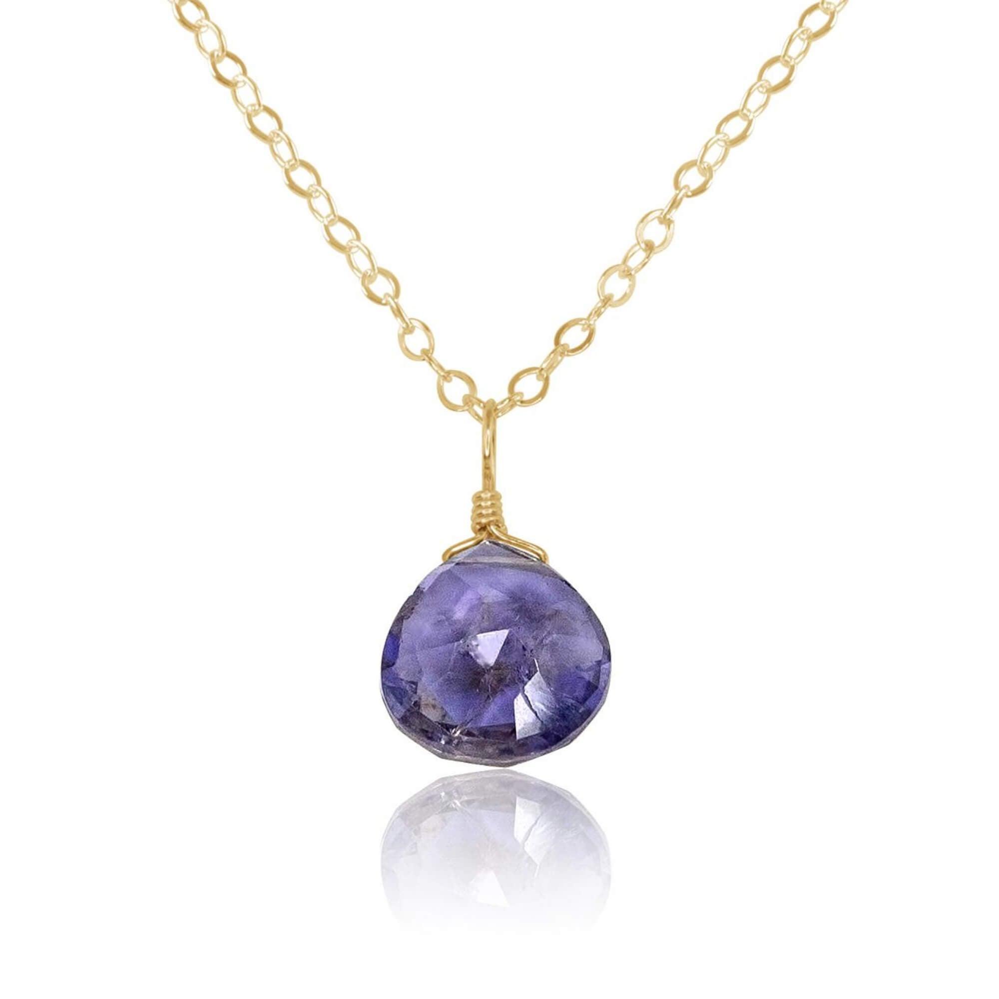 Iolite Teardrop Crystal Pendant Necklace for Women - Natural Gemstone Jewelry Gift for Birthday, Anniversary & Valentine's Day - Perfect for Everyday Wear, Date Nights & Special Occasions
