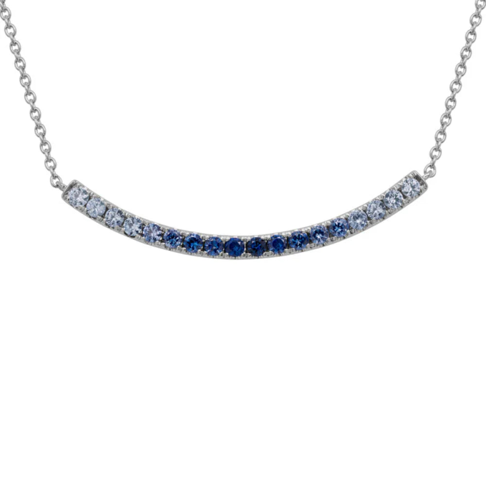 14K Gold Multi-Colored Blue Sapphire Curve Bar Necklace for Women - Elegant Layering Piece for Everyday Wear & Special Occasions