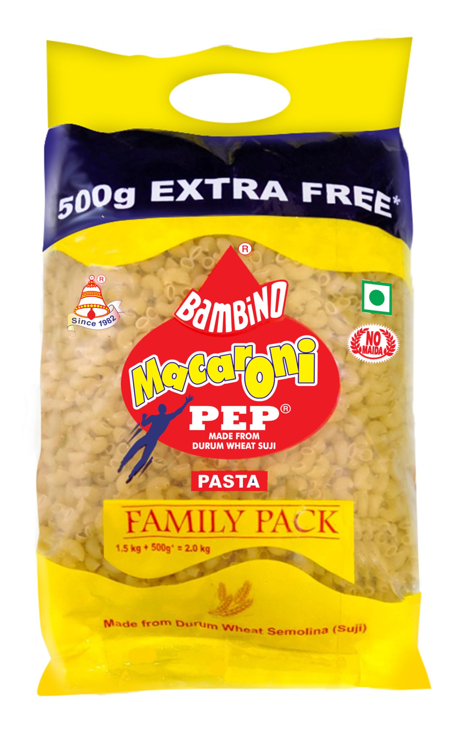 Bambino Pasta - Premium Macaroni for Cooking, 2kg (1.5kg+500g Bonus) - Perfect for Family Dinners, Italian Recipes & Meal Prep